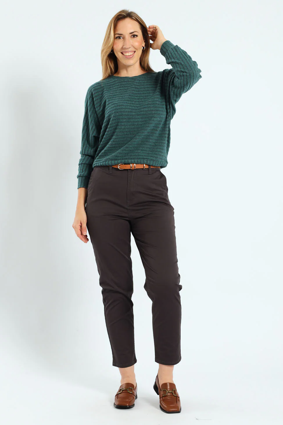 Dolman Sleeve Ribbed Top - Bottle Green - Image 4