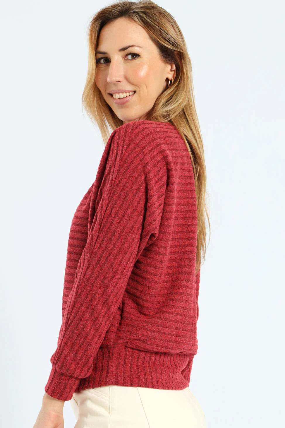Dolman Sleeve Ribbed Top - Bright Red - Image 2