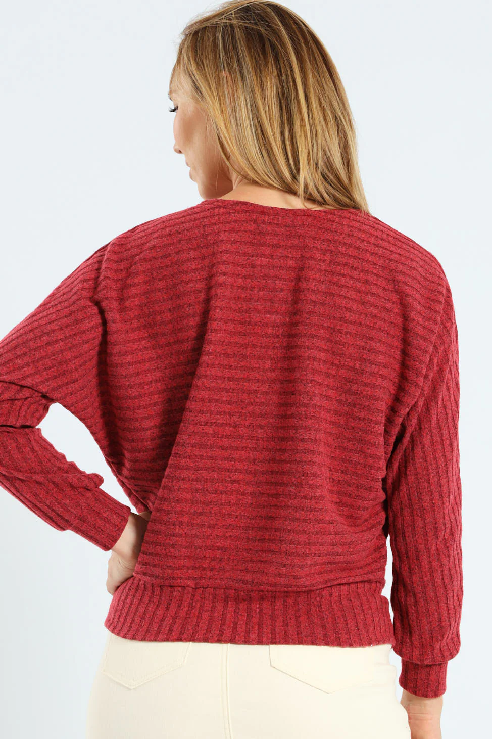 Dolman Sleeve Ribbed Top - Bright Red - Image 3