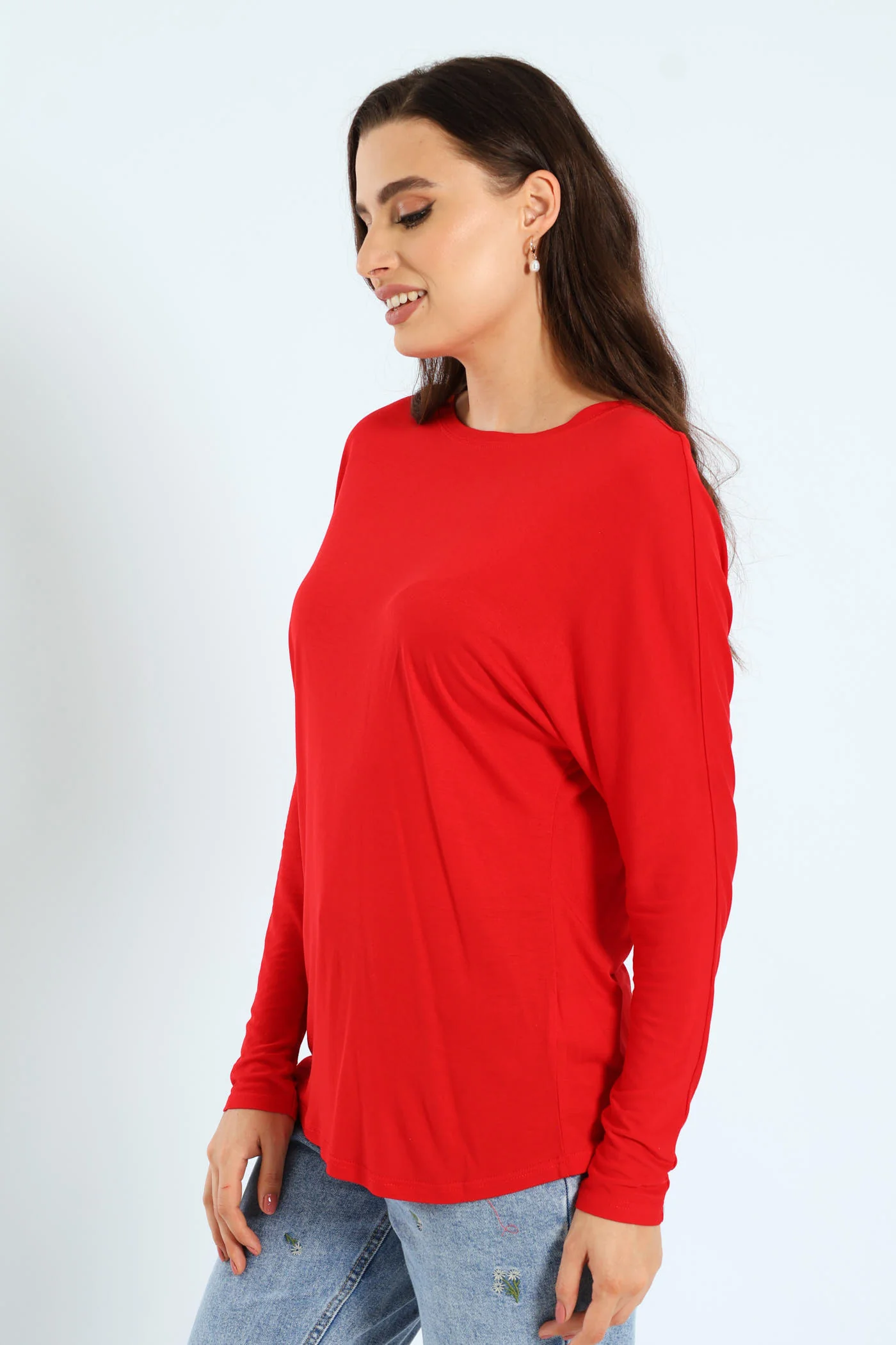 Dolman Sleeve Viscose Top - Red - Image 2