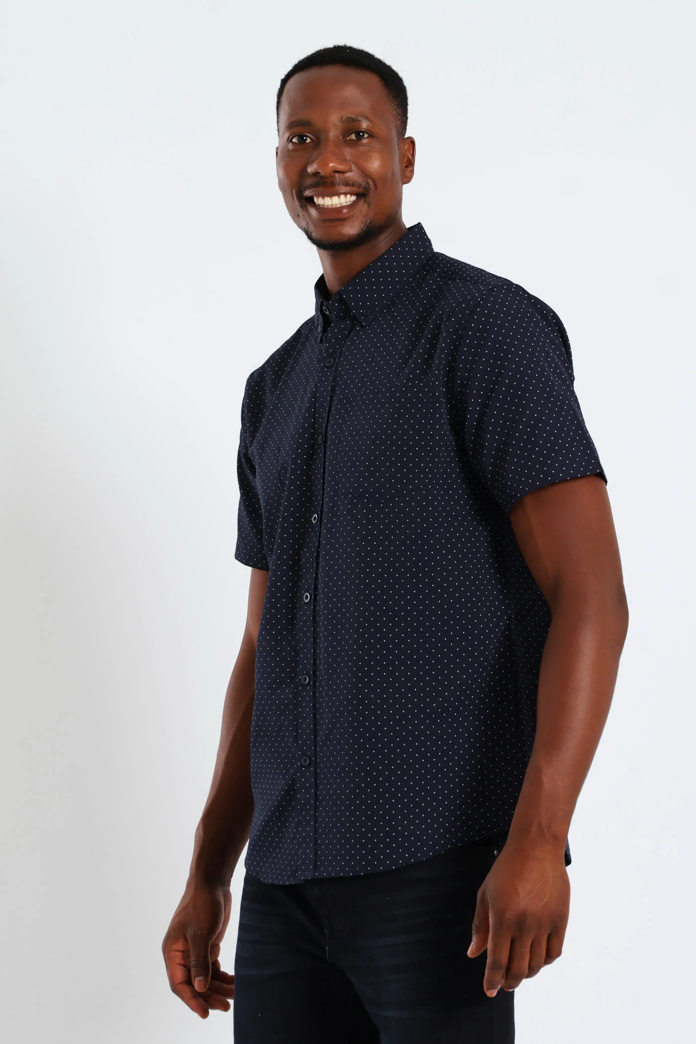 Dot Button Down Shirt - Navy - Image 3