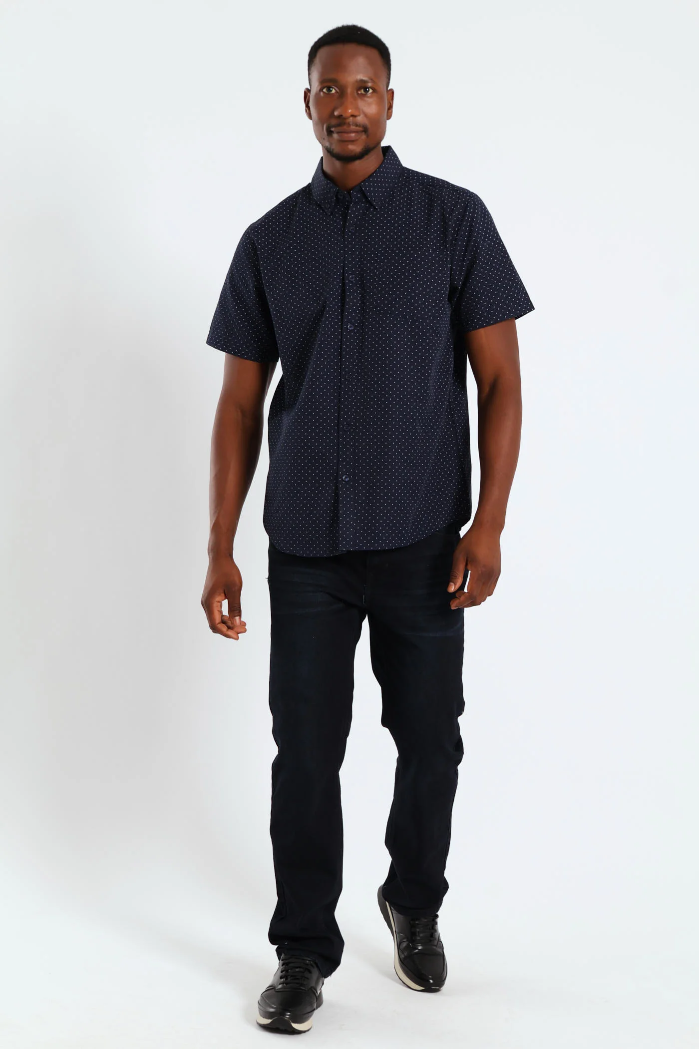 Dot Button Down Shirt - Navy - Image 5