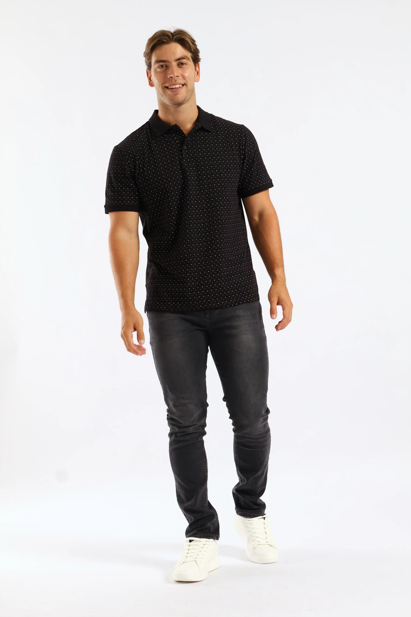 Dot Dash Print Golfer - Black - Image 4
