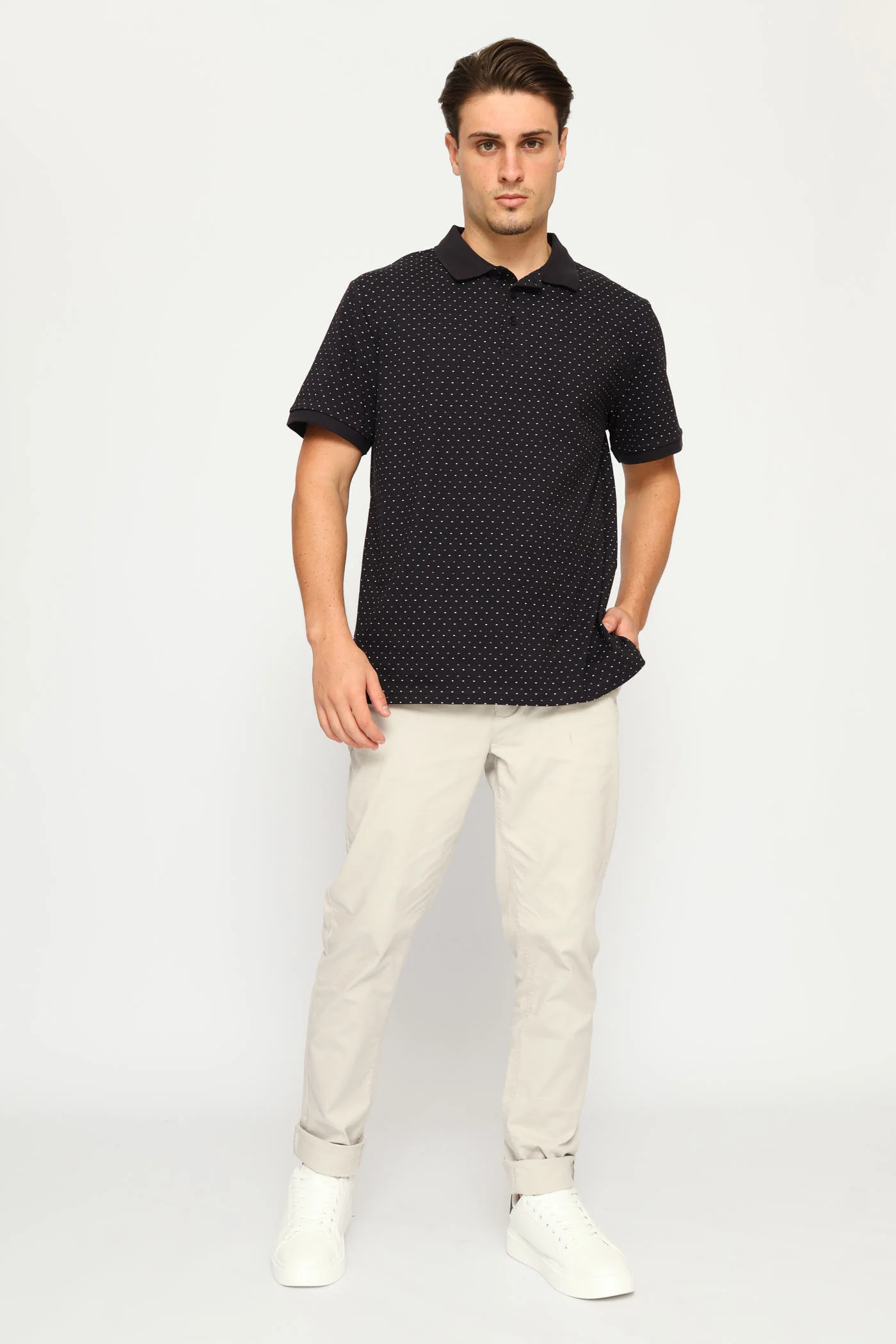 Dot Dash Print Golfer - Navy - Image 5