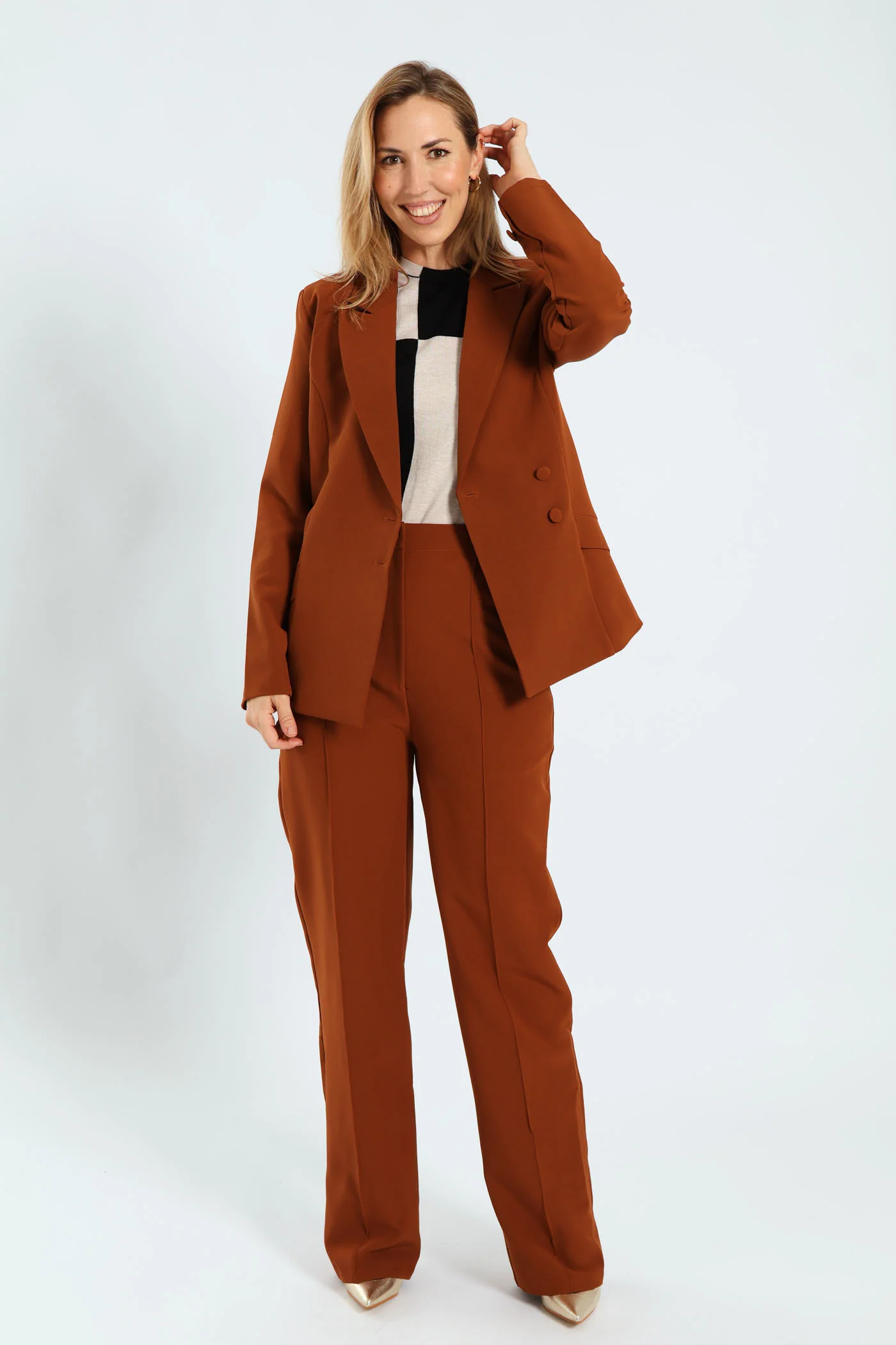 Doubel Button Angled Pocket Blazer - Copper - Image 2