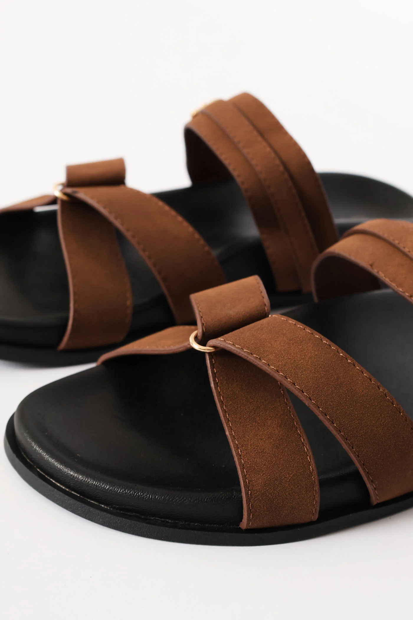Double Band Slide Sandal On Moulded Footbead - Tan - Image 2