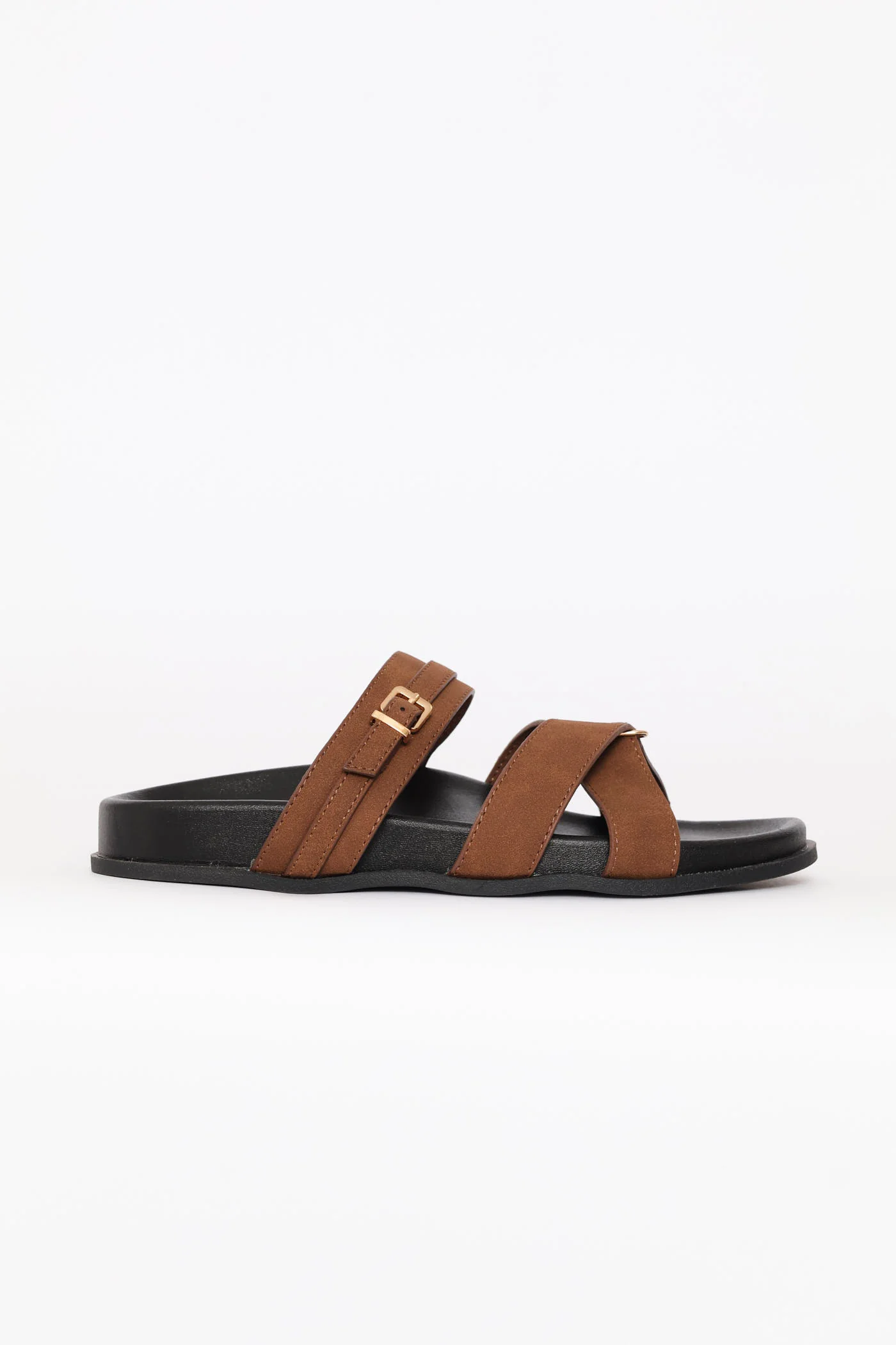 Double Band Slide Sandal On Moulded Footbead - Tan - Image 3