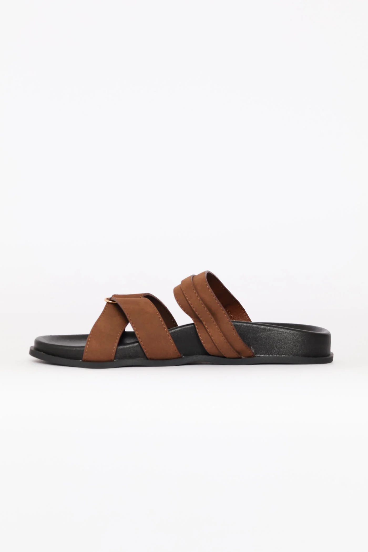 Double Band Slide Sandal On Moulded Footbead - Tan - Image 4