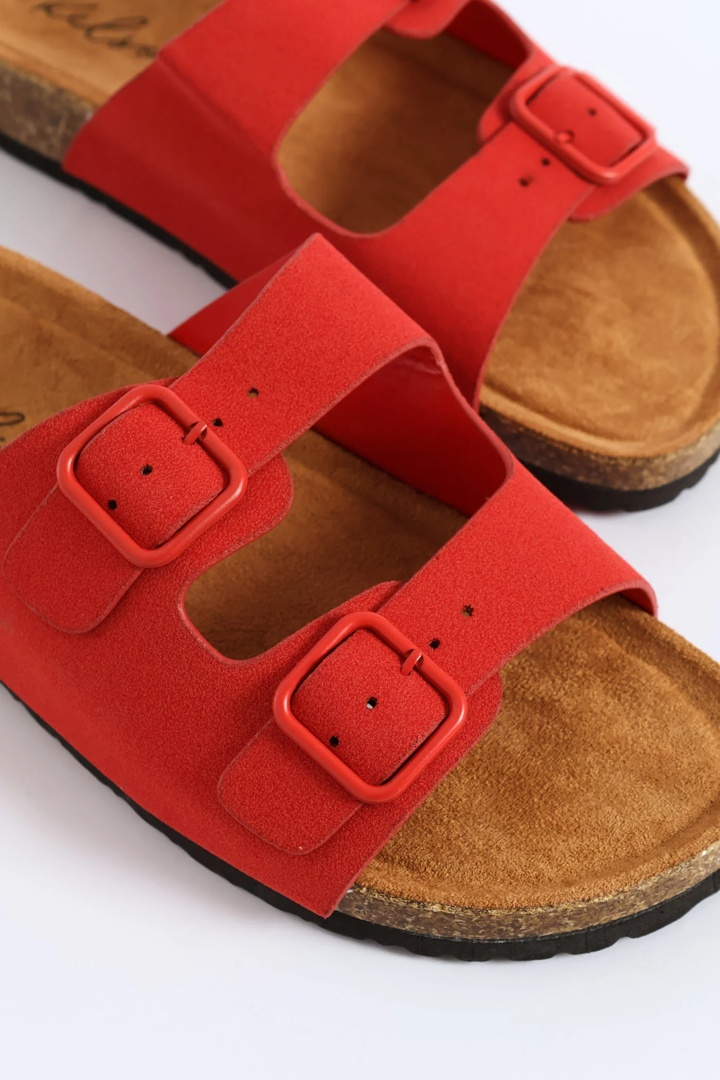 Double Band Slide Sandal With Monotone Buckles - Red - Image 2