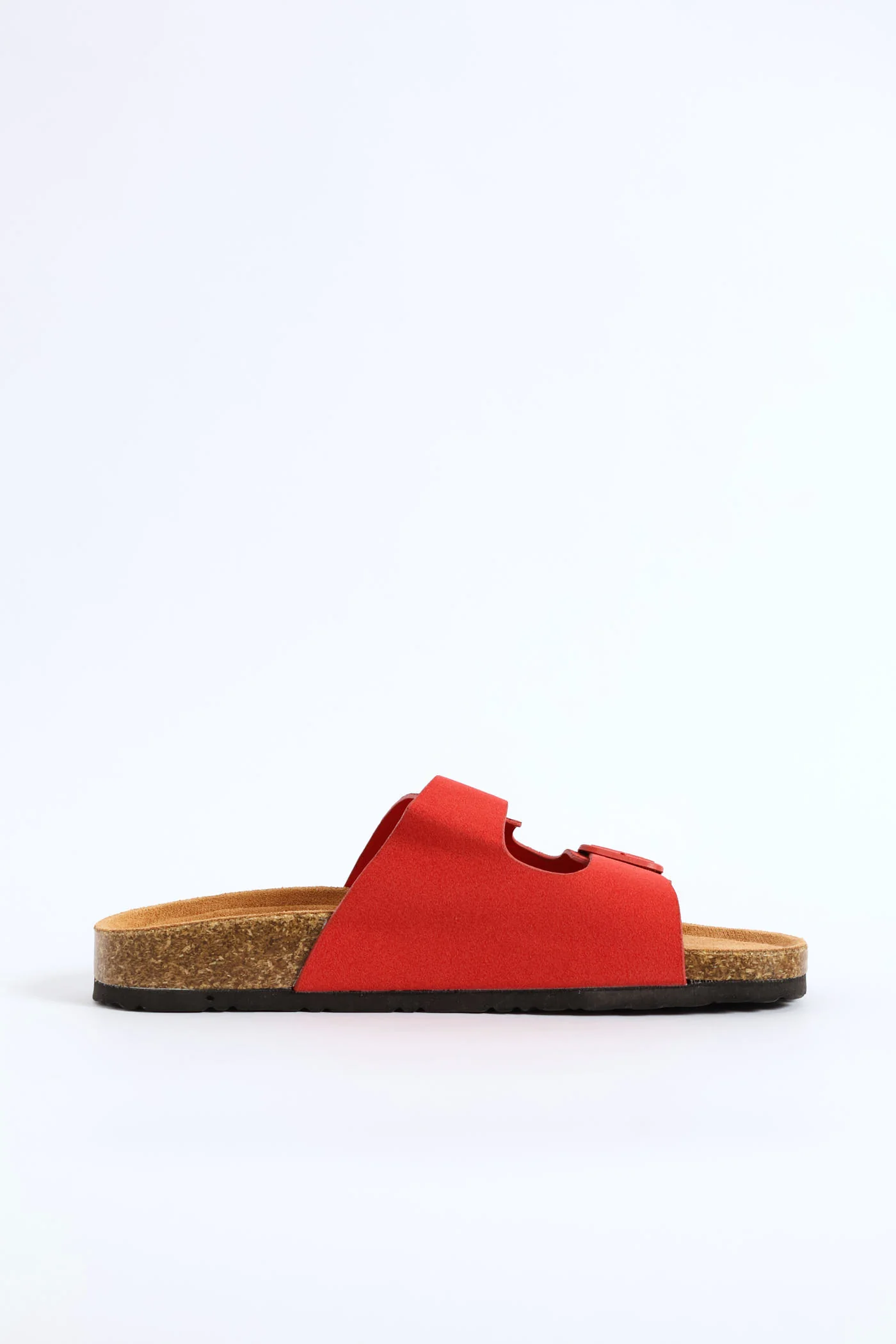 Double Band Slide Sandal With Monotone Buckles - Red - Image 3