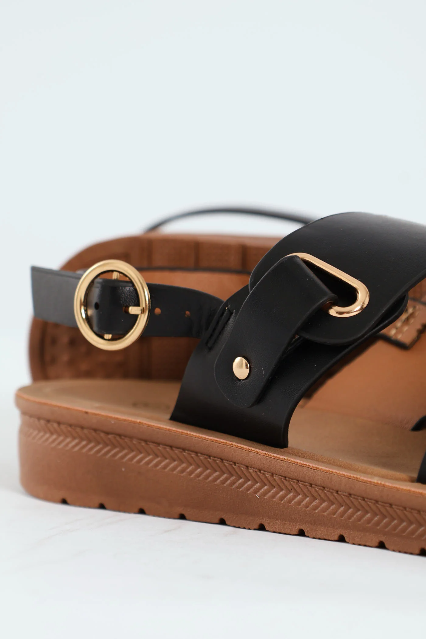 Double Band Slingback Sandal On Comfort Outsole - Black - Image 2