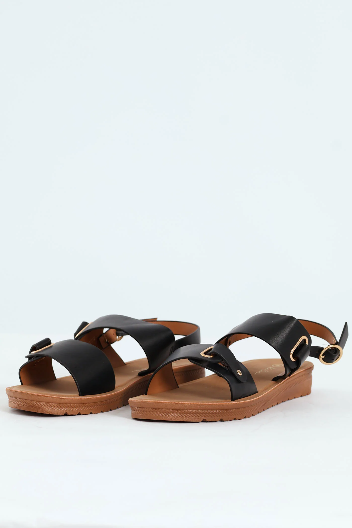 Double Band Slingback Sandal On Comfort Outsole - Black - Image 3