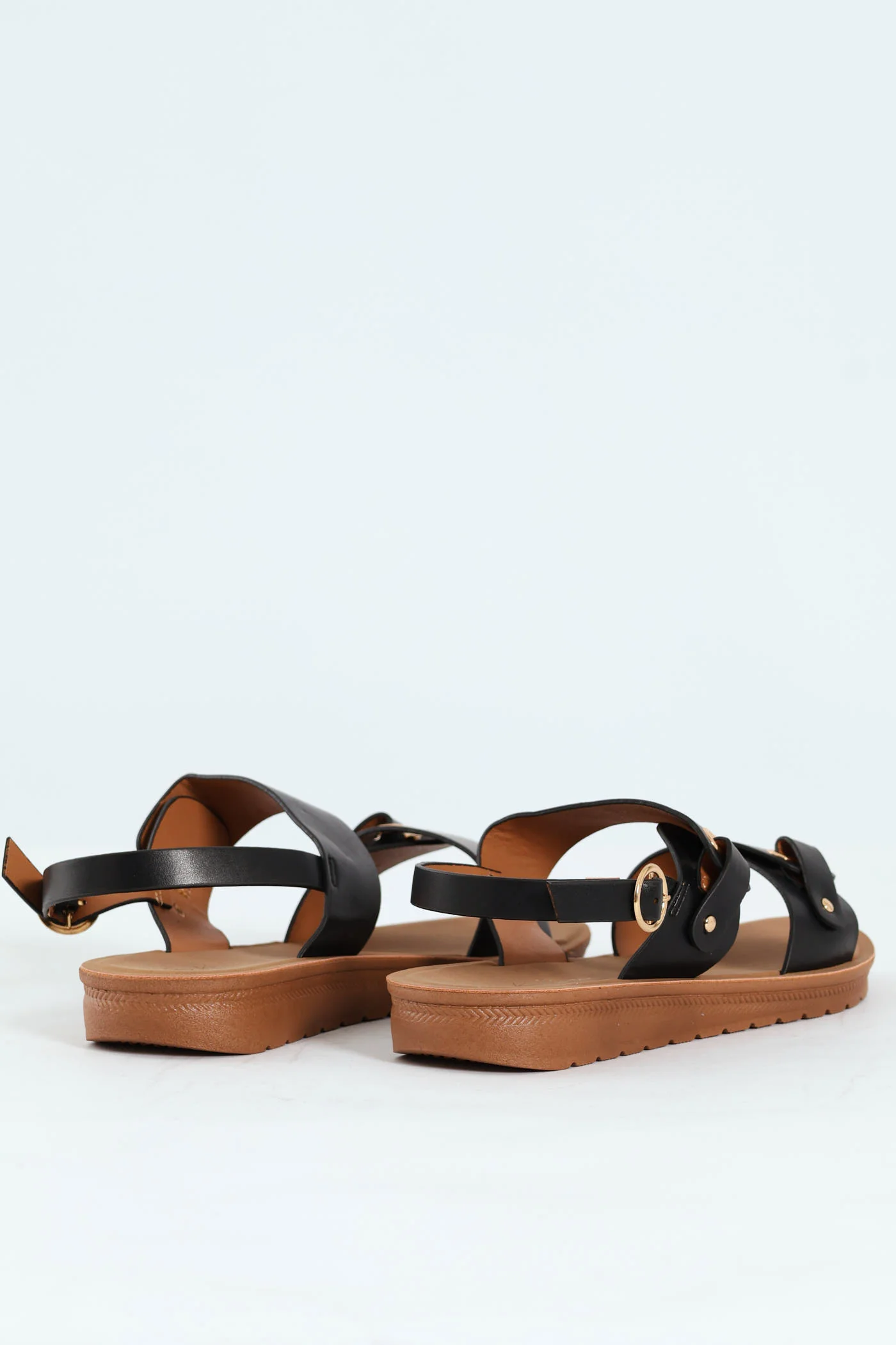 Double Band Slingback Sandal On Comfort Outsole - Black - Image 4