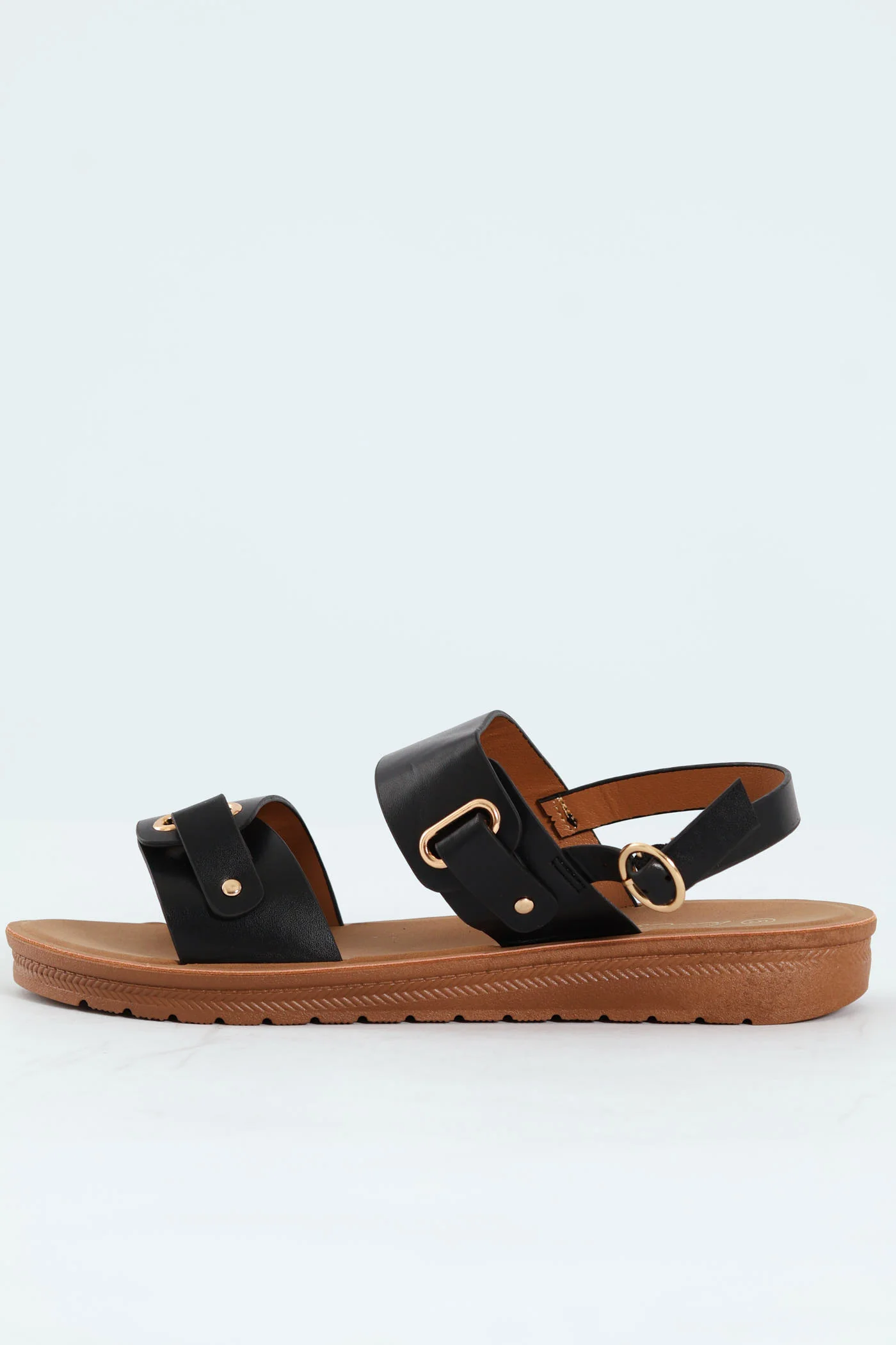 Double Band Slingback Sandal On Comfort Outsole - Black - Image 6