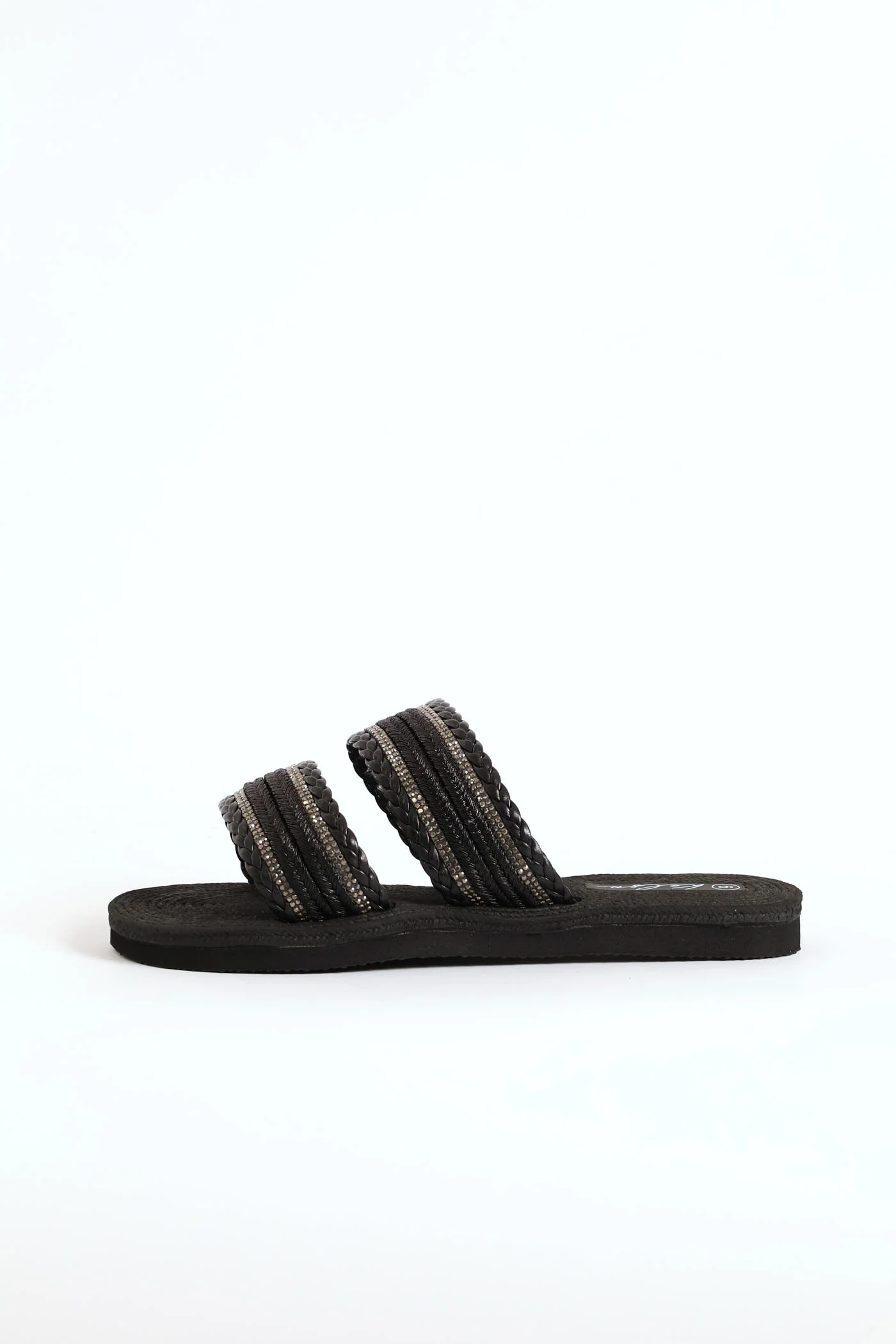 Double Band Tape Diamante Sandal - Black - Image 2