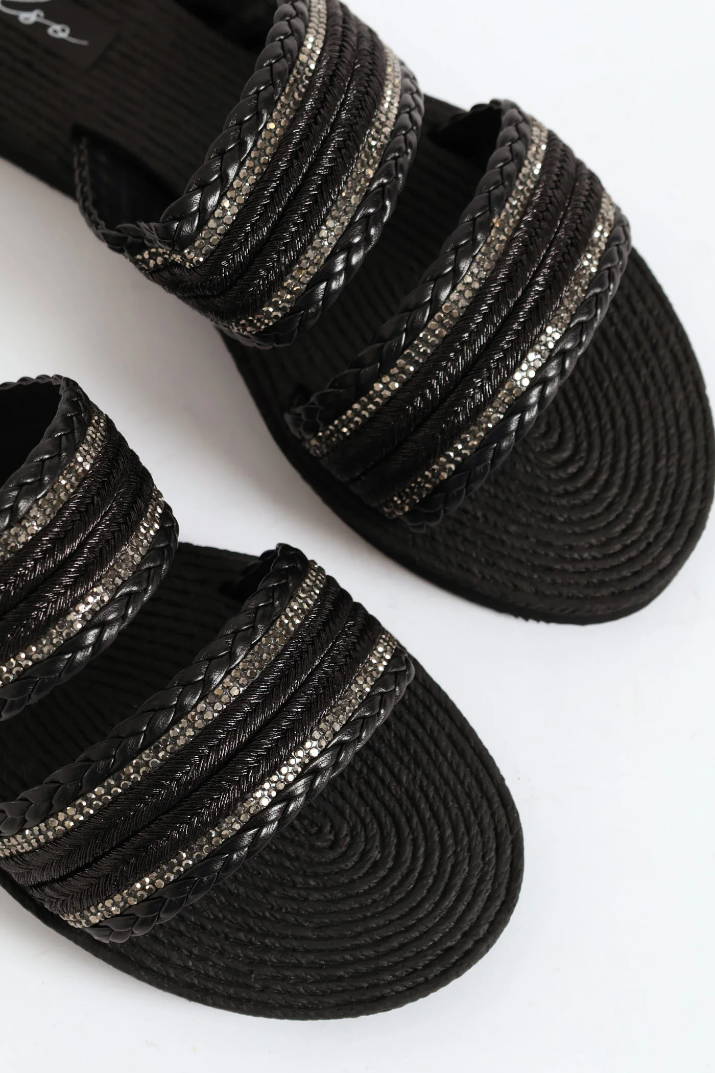 Double Band Tape Diamante Sandal - Black - Image 3