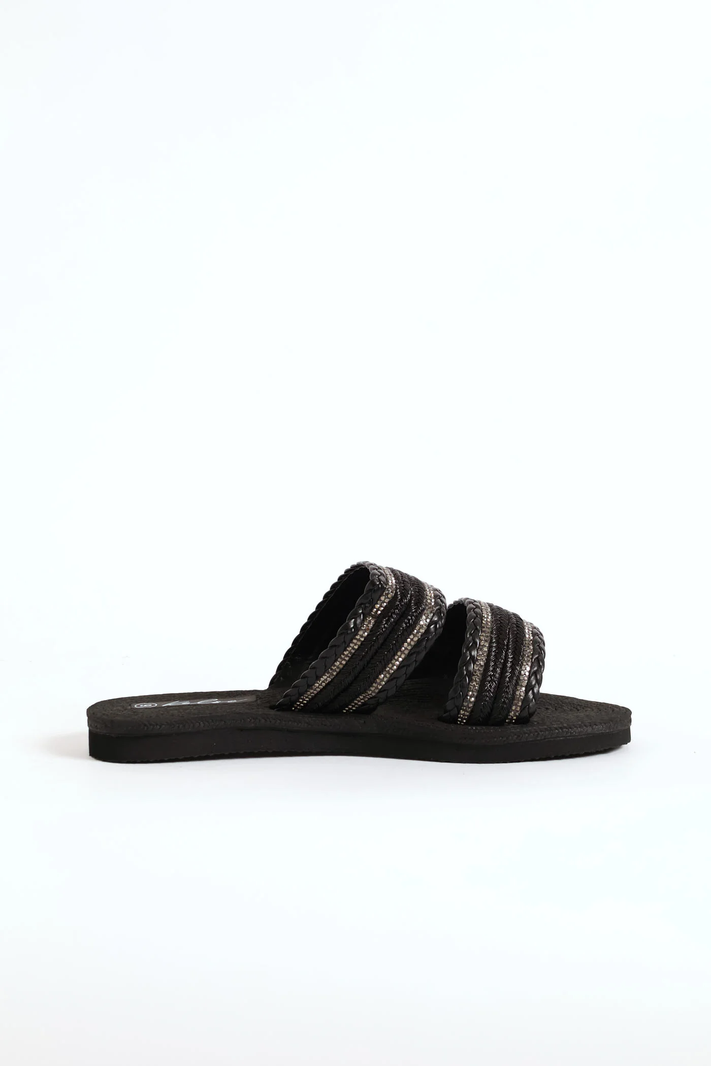 Double Band Tape Diamante Sandal - Black - Image 4