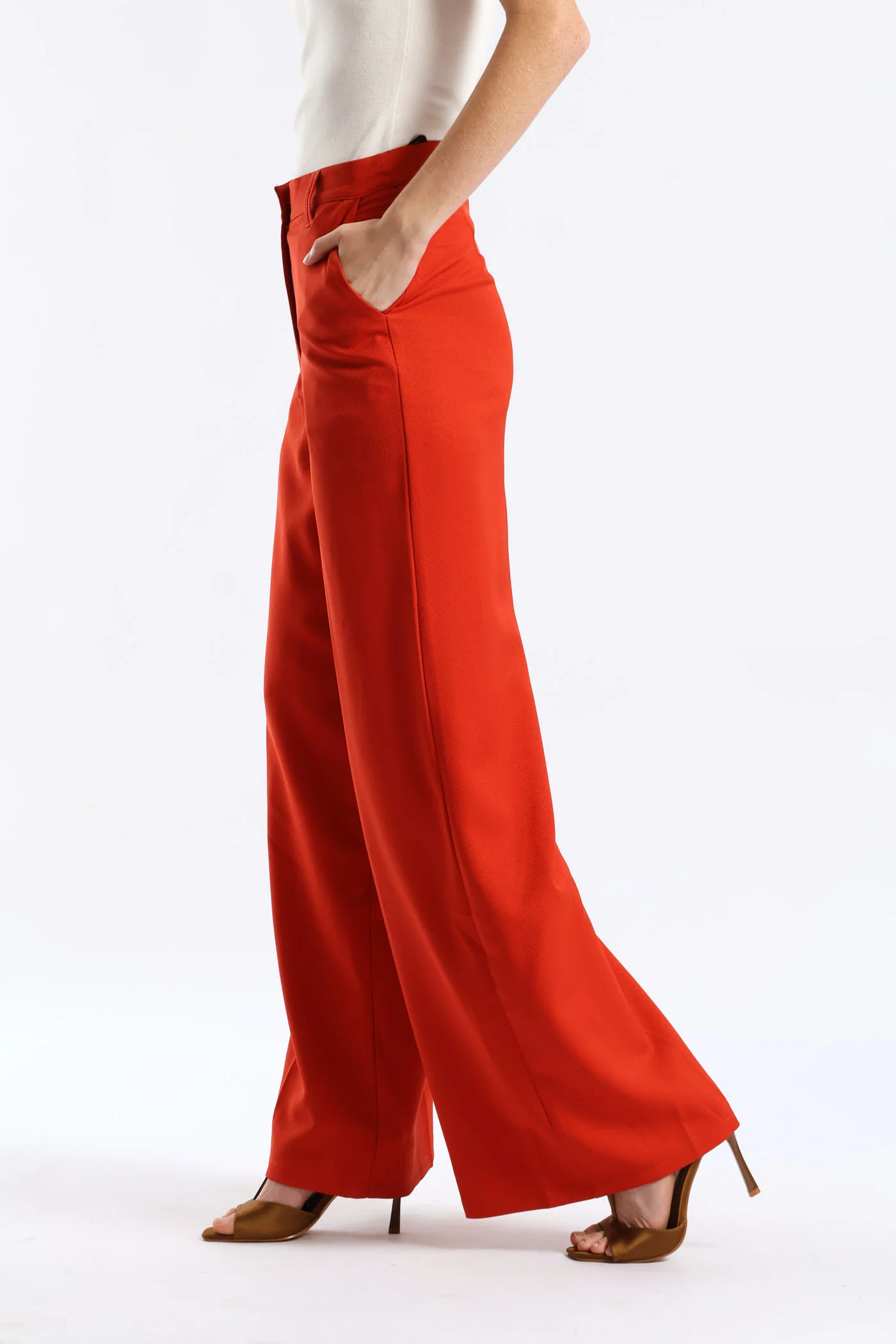 Double Belt Loop Wide Leg Pant - Burnt Orange - Image 3