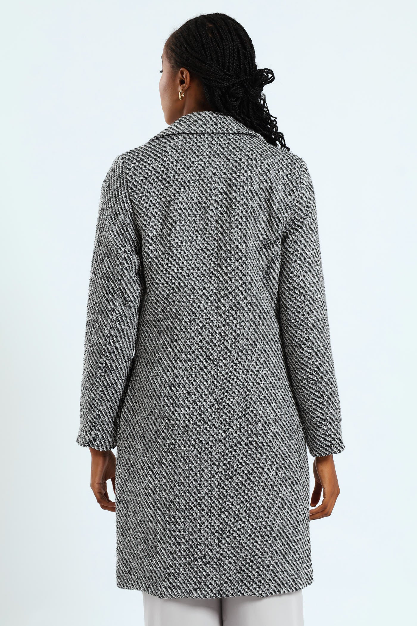 Double Breasted Chevron Tweed Coat - Black/Grey - Image 4