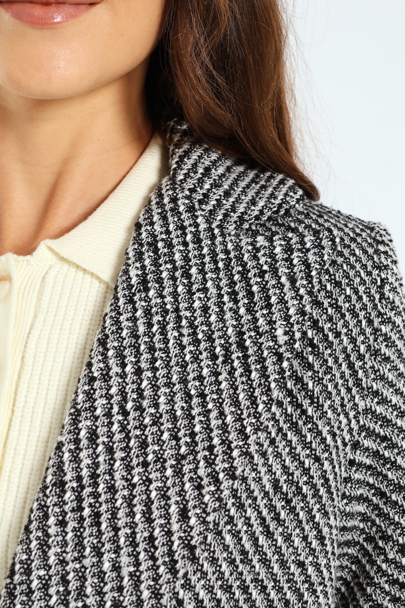 Double Breasted Chevron Tweed Coat - Black/Grey - Image 9