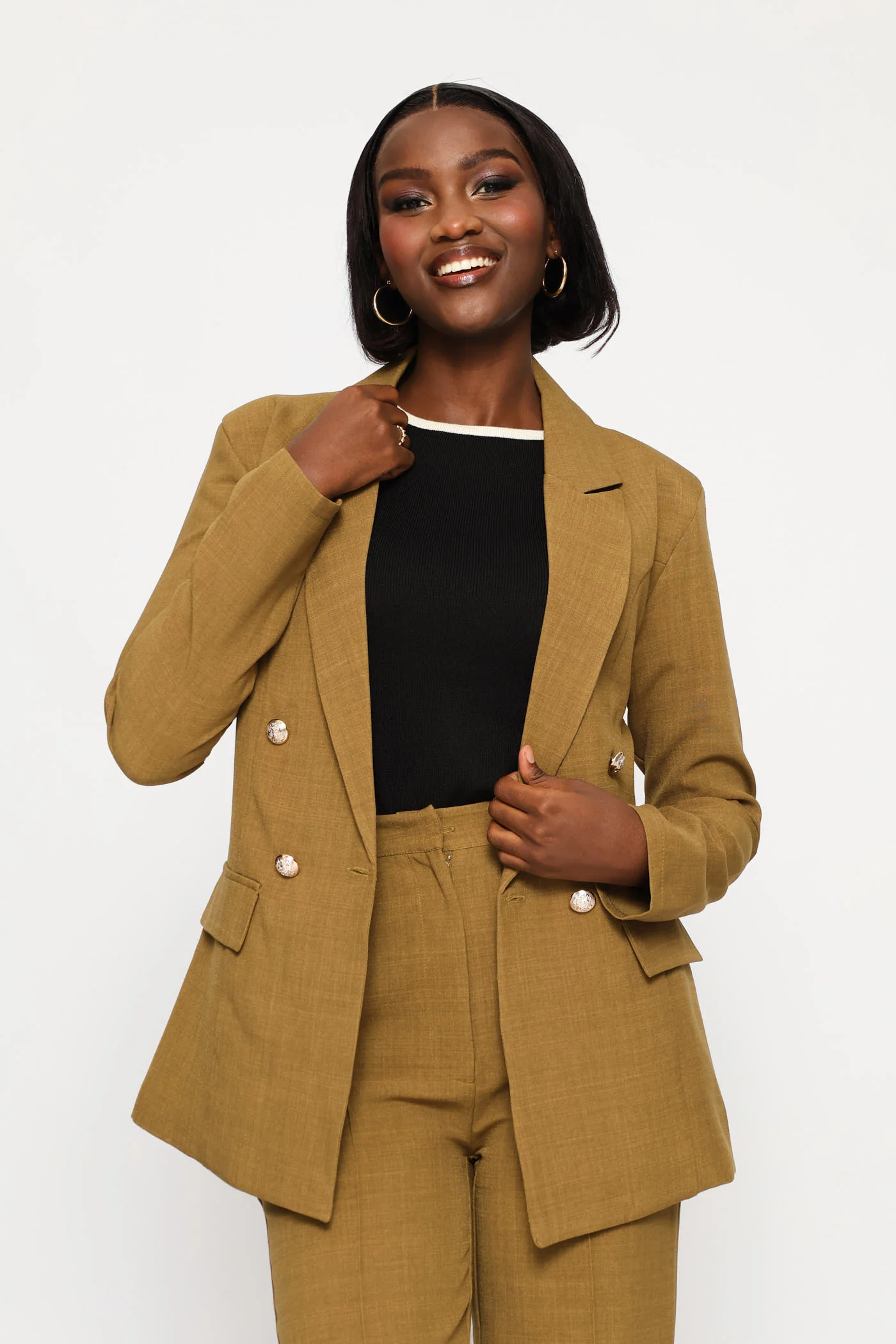 Double Breasted Linen Blend Blazer - Natural - Image 3