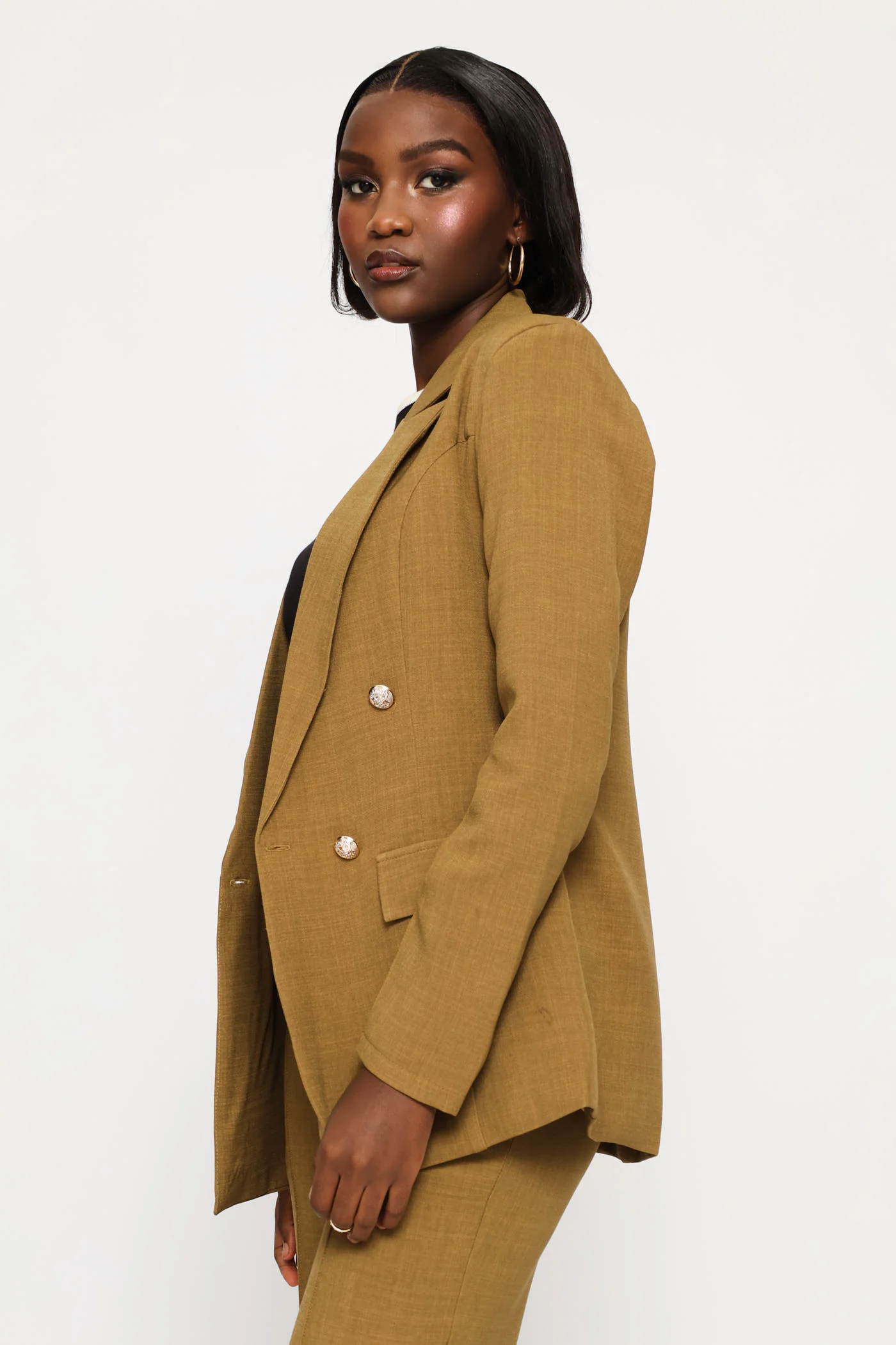 Double Breasted Linen Blend Blazer - Natural - Image 4