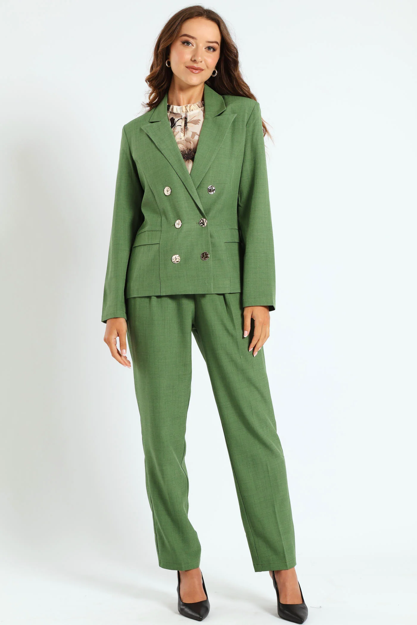 Double Breasted Melange Look Blazer - Image 4
