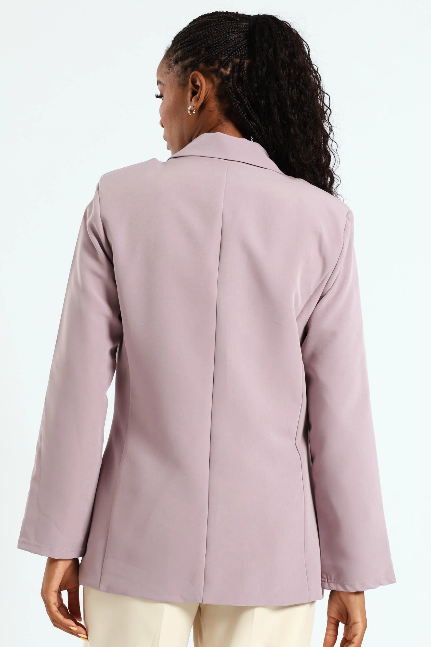 Double Breasted Pocket Long Length Blazer - Mauve - Image 3