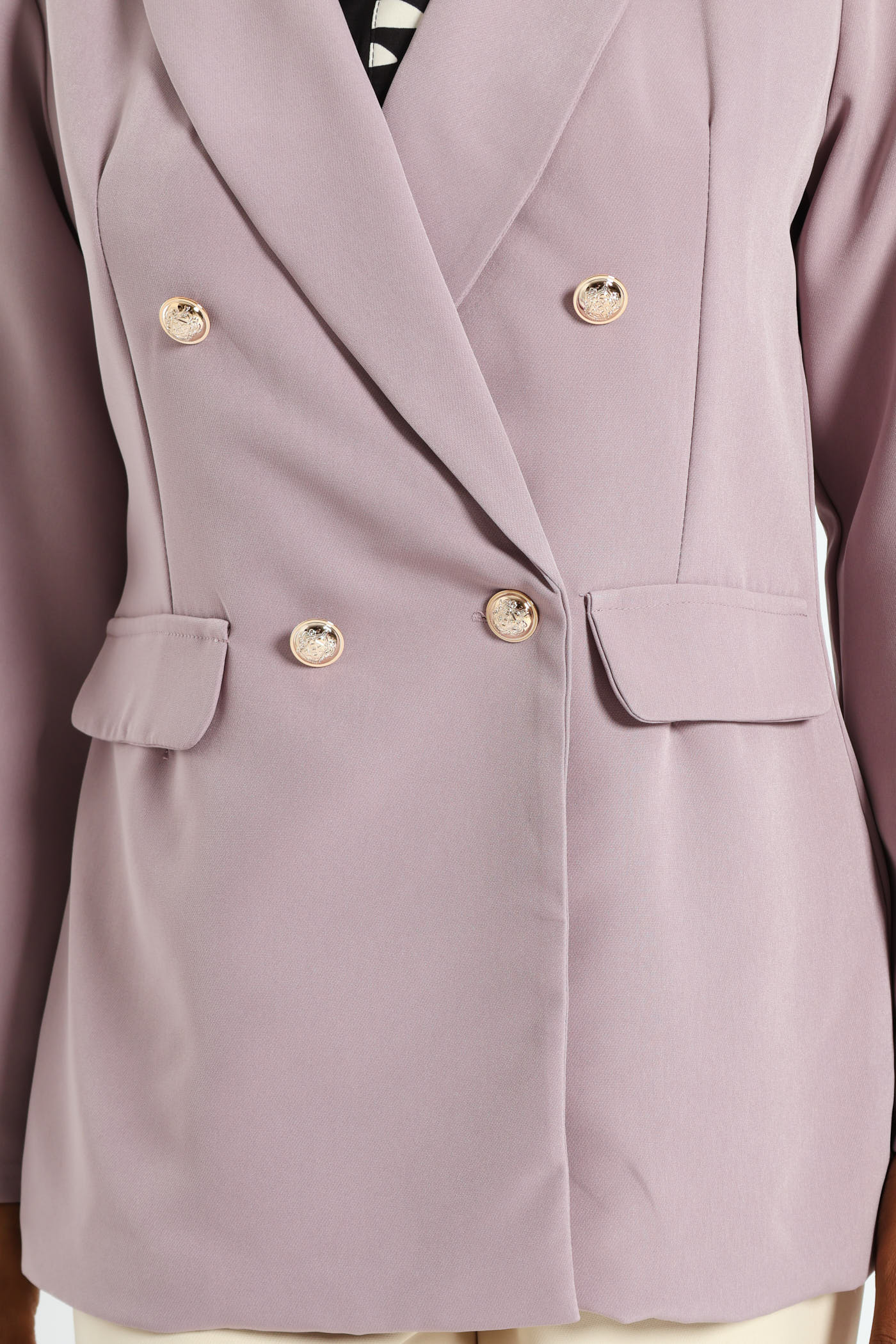 Double Breasted Pocket Long Length Blazer - Mauve - Image 4
