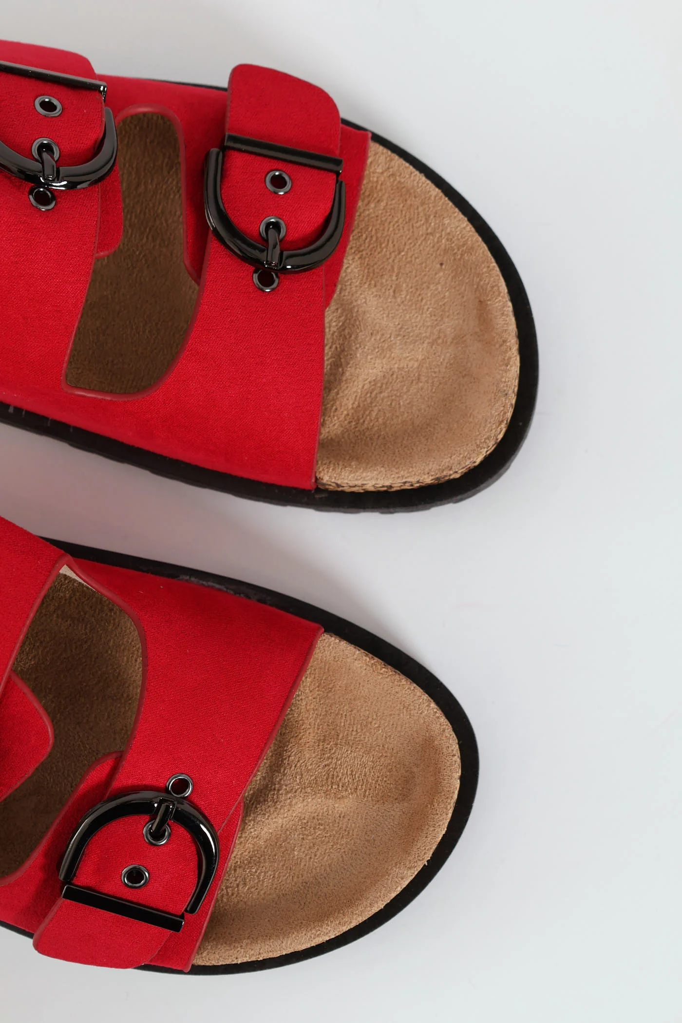 Double Buckle Slide Sandal On Flatform Rubber Sole - Red - Image 2
