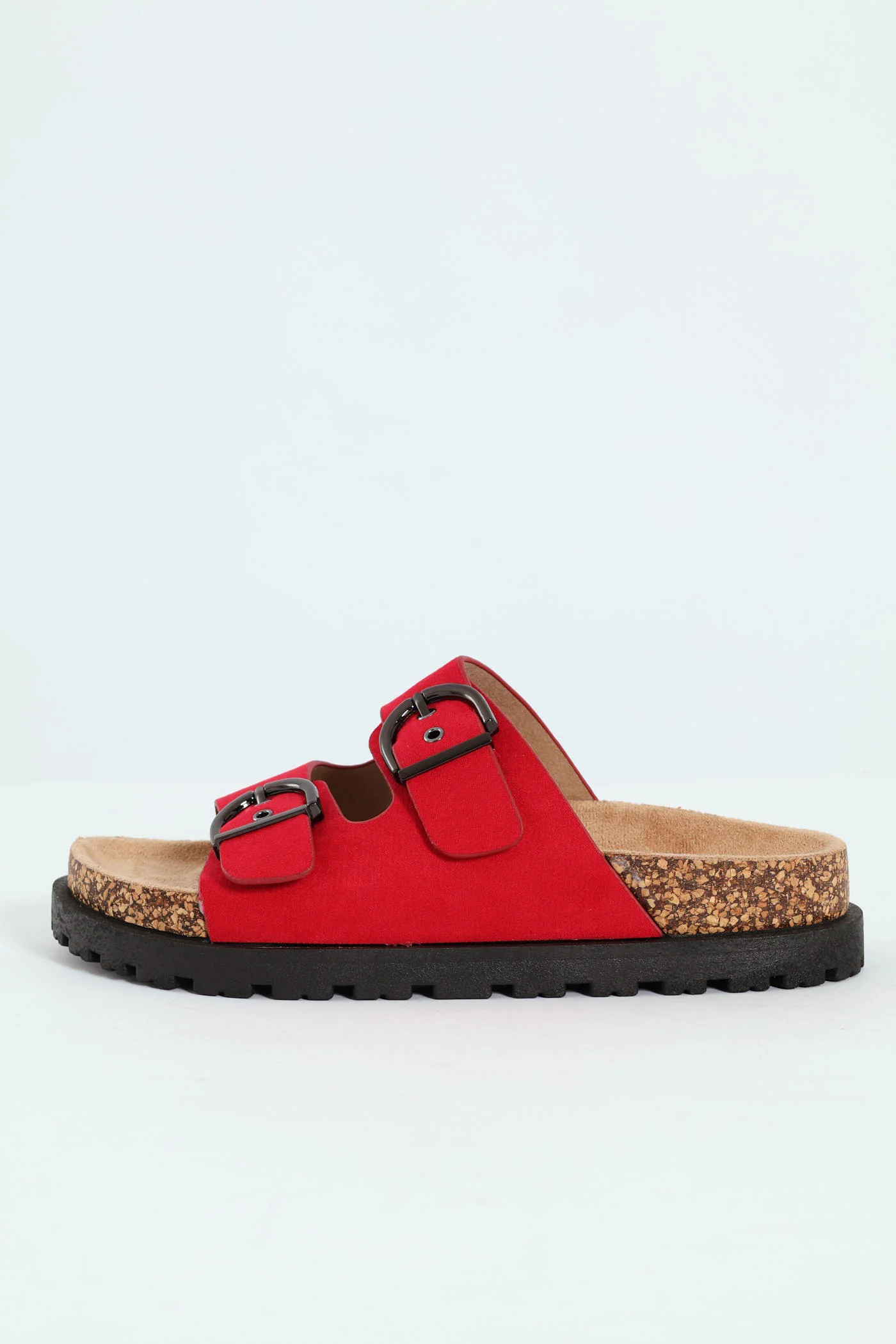 Double Buckle Slide Sandal On Flatform Rubber Sole - Red - Image 3