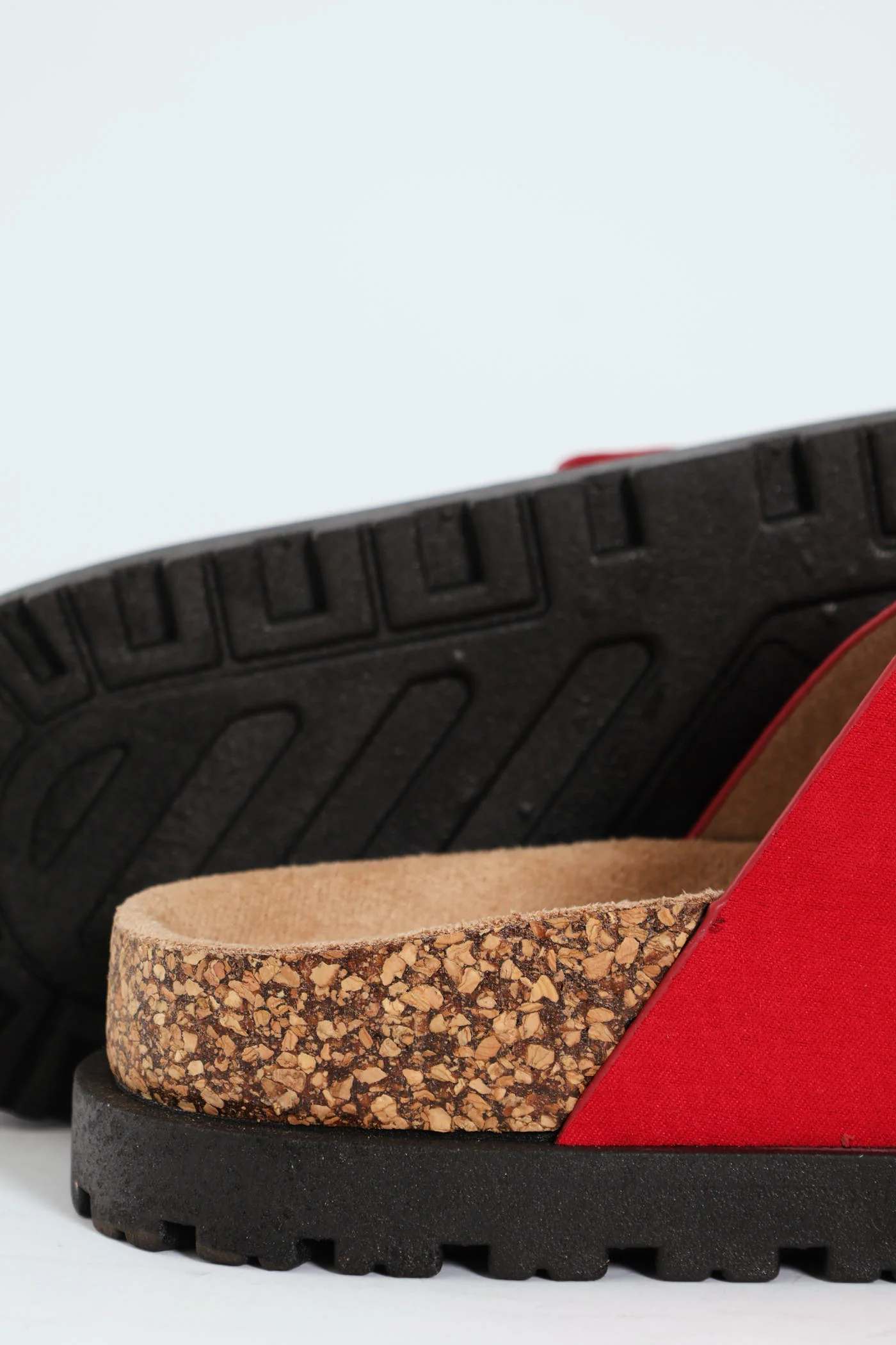 Double Buckle Slide Sandal On Flatform Rubber Sole - Red - Image 4