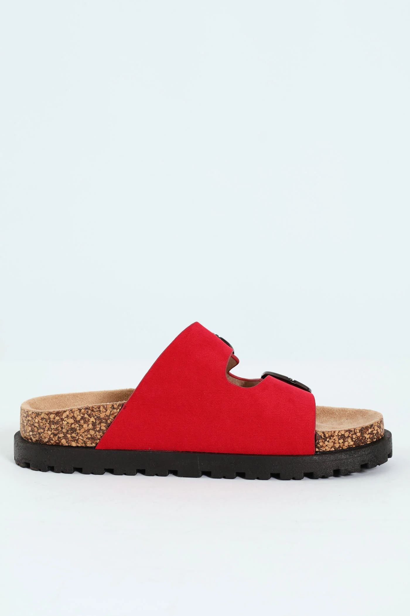 Double Buckle Slide Sandal On Flatform Rubber Sole - Red - Image 5