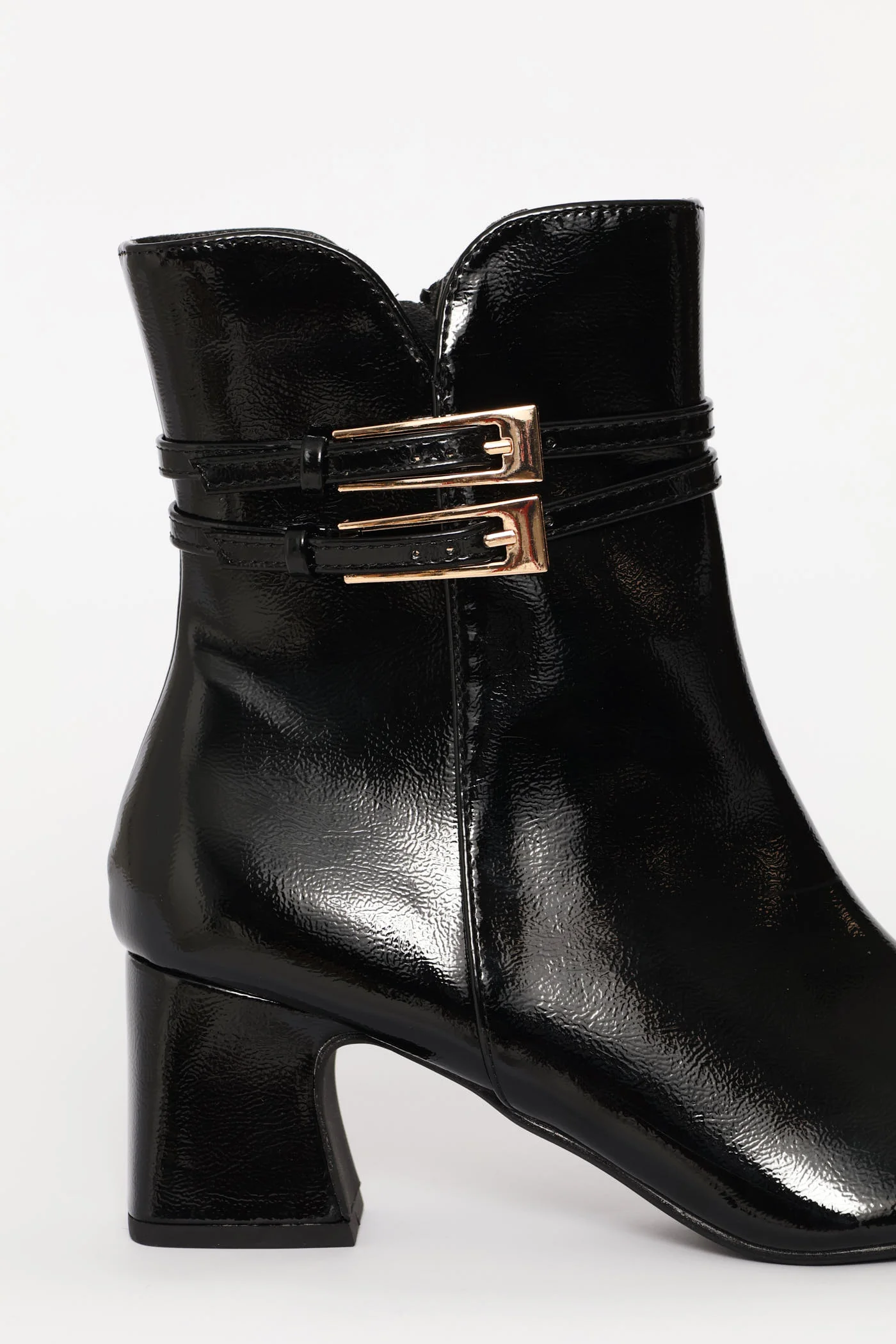 Double Buckle Trim Ankle Boot - Black - Image 3