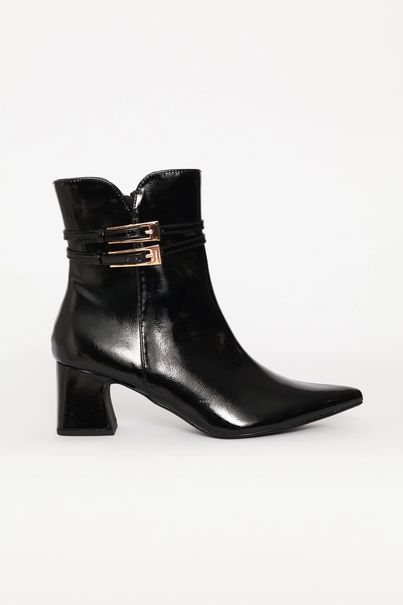 Double Buckle Trim Ankle Boot - Black - Image 4