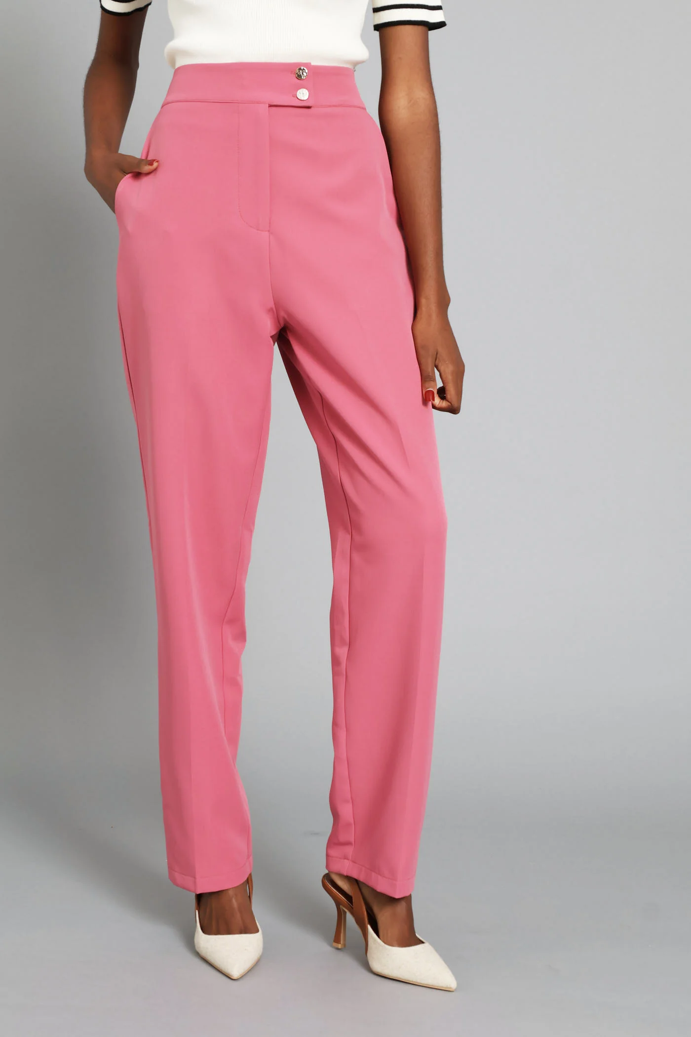 Double Button Extended Tab Tapered Leg Pant - Blush - Image 2