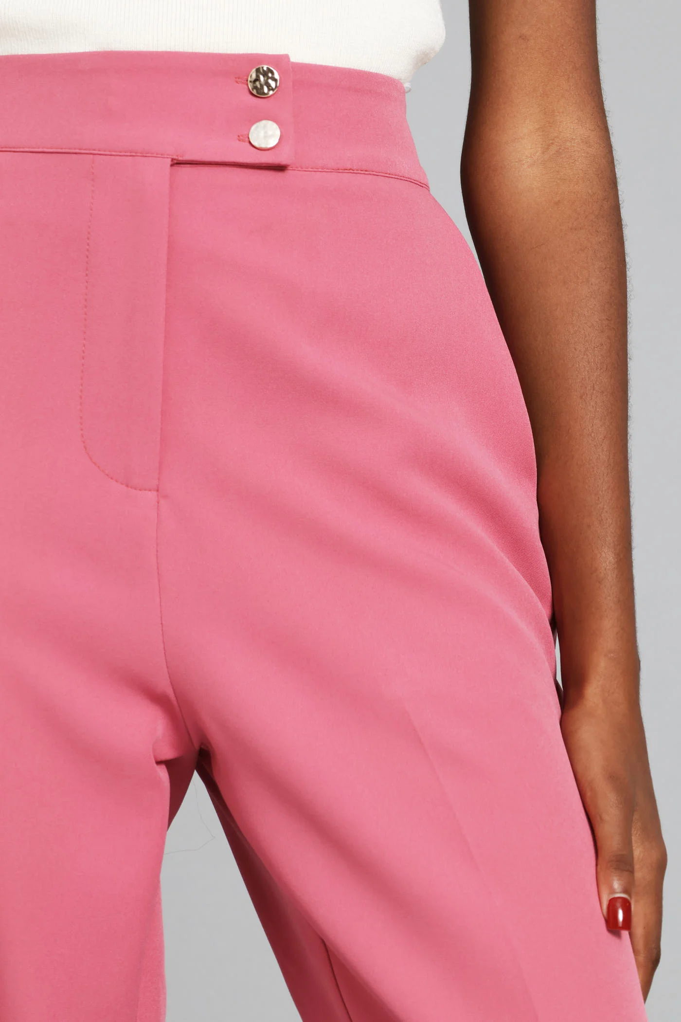 Double Button Extended Tab Tapered Leg Pant - Blush - Image 3