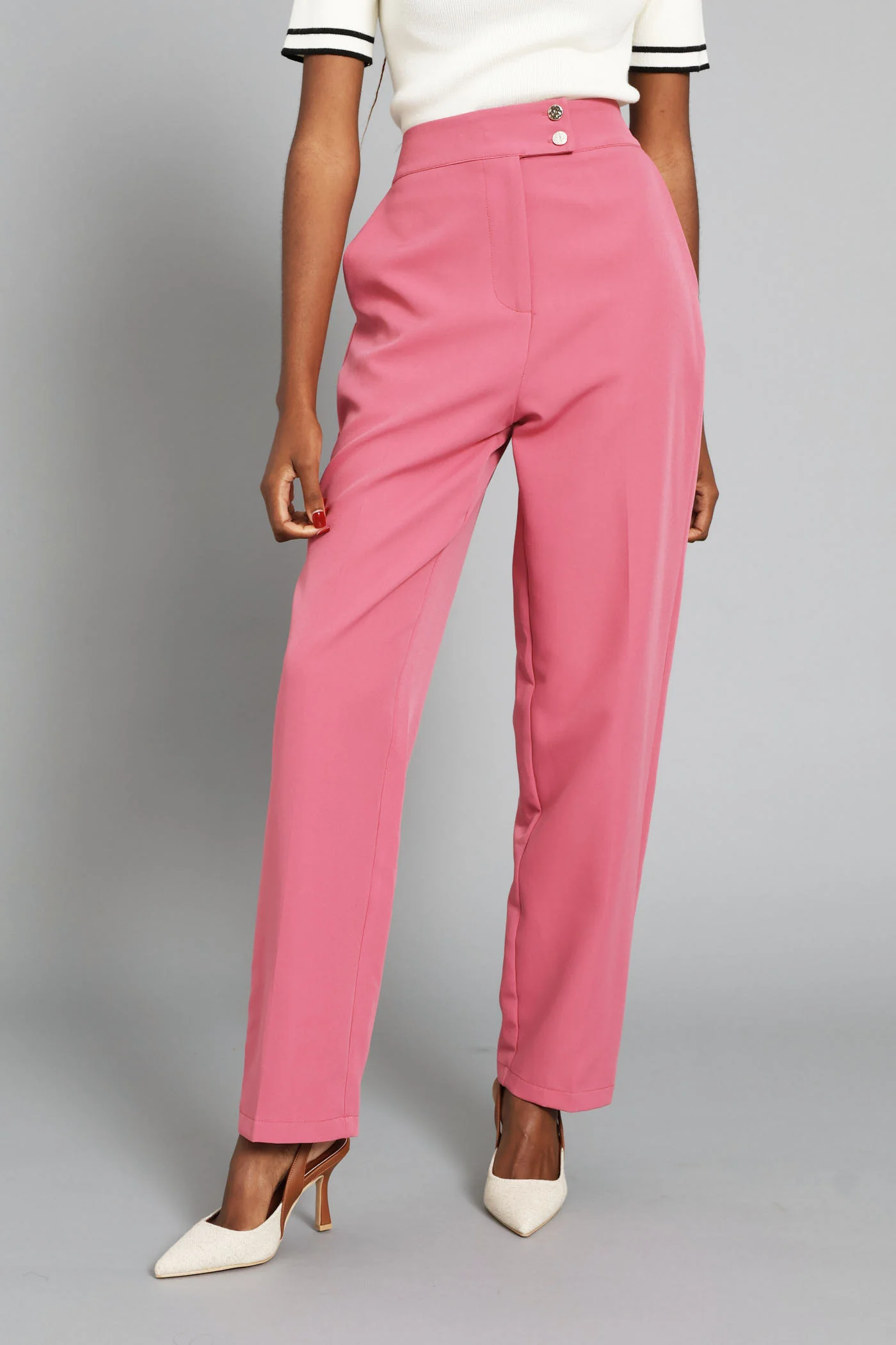 Double Button Extended Tab Tapered Leg Pant - Blush - Image 4