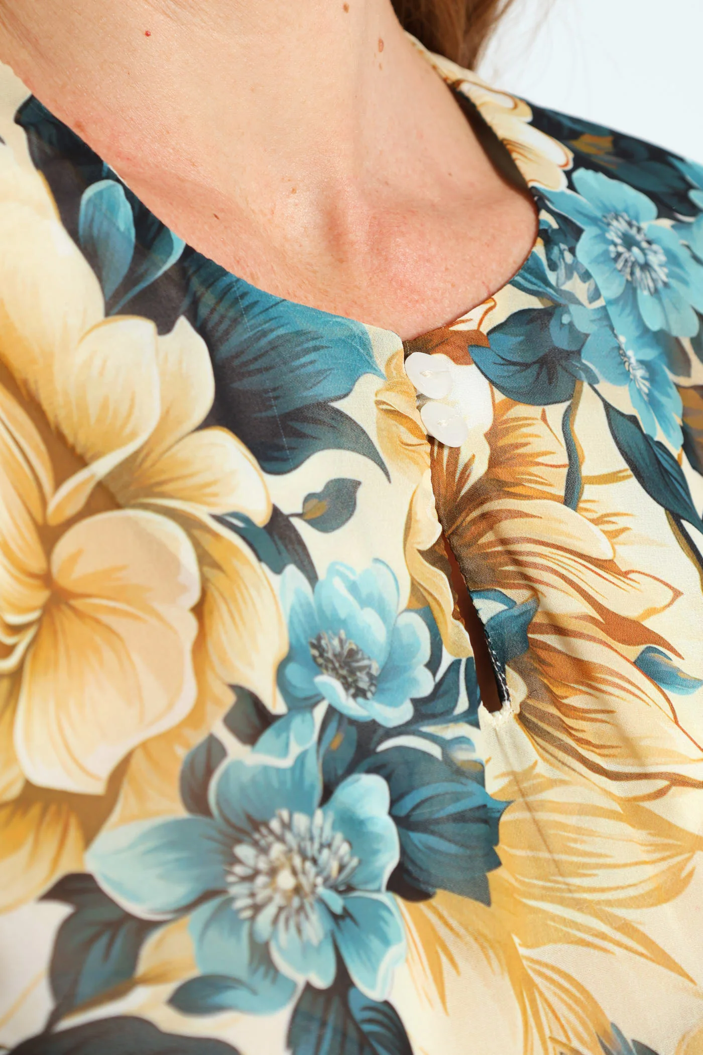 Double Button Keyhole Blouse - Teal - Image 2