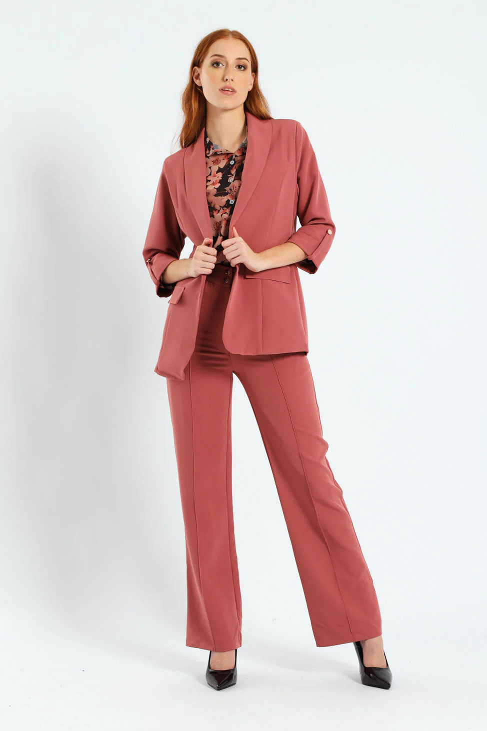 Double Button Pintuck Straight Leg Pants - Deco Rose - Image 2
