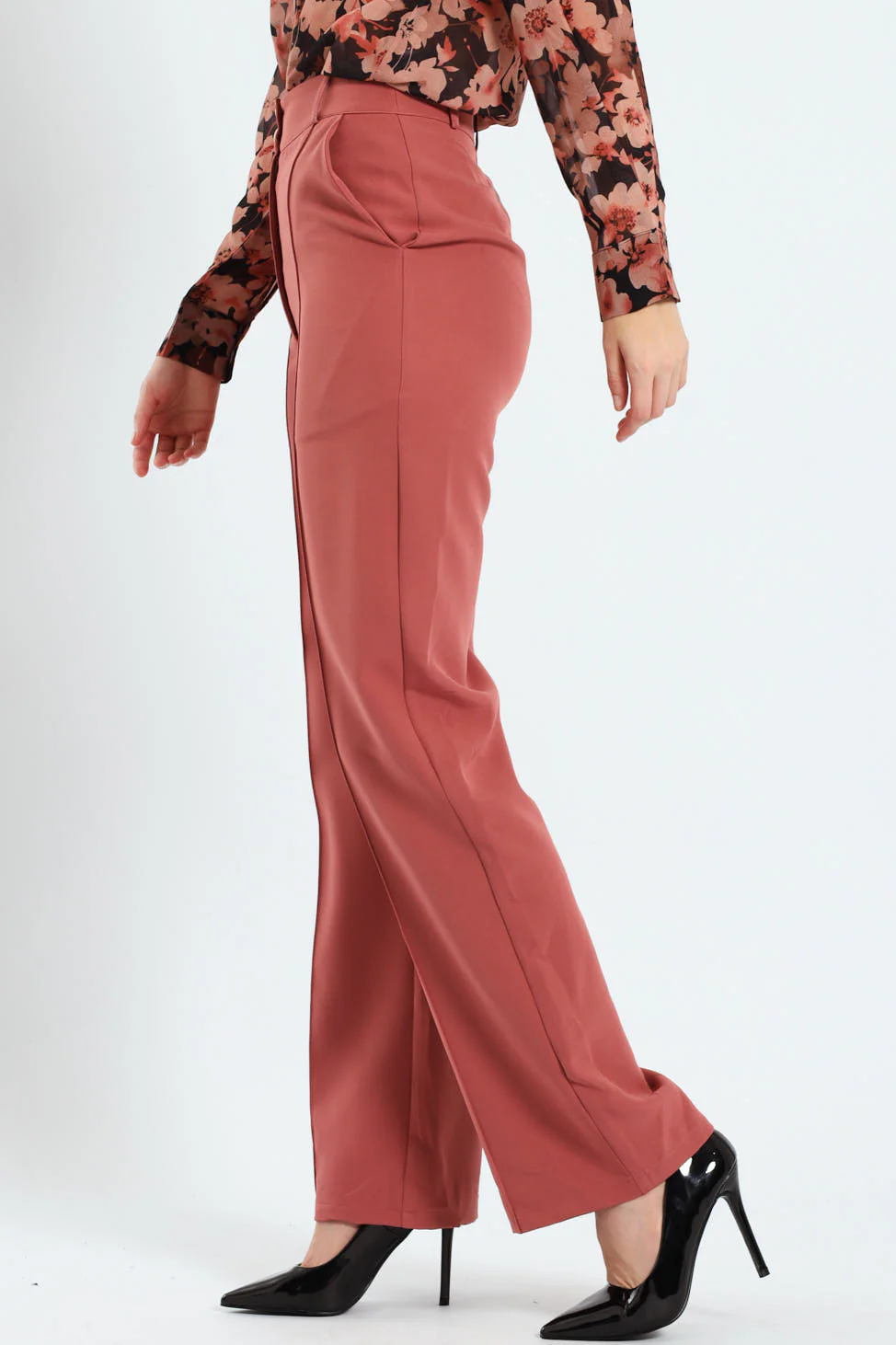Double Button Pintuck Straight Leg Pants - Deco Rose - Image 3