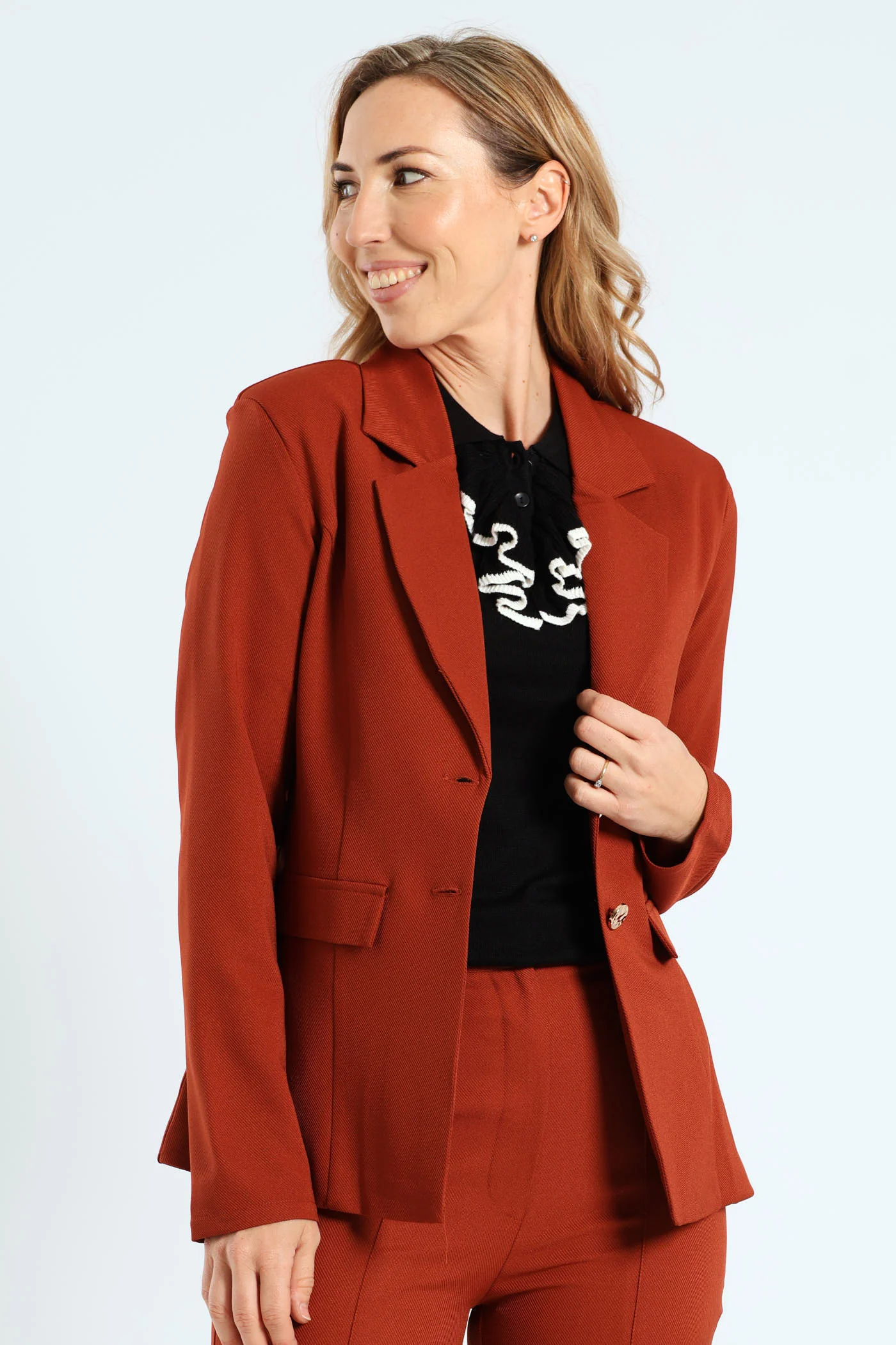Double Button Twill Blazer - Copper - Image 3