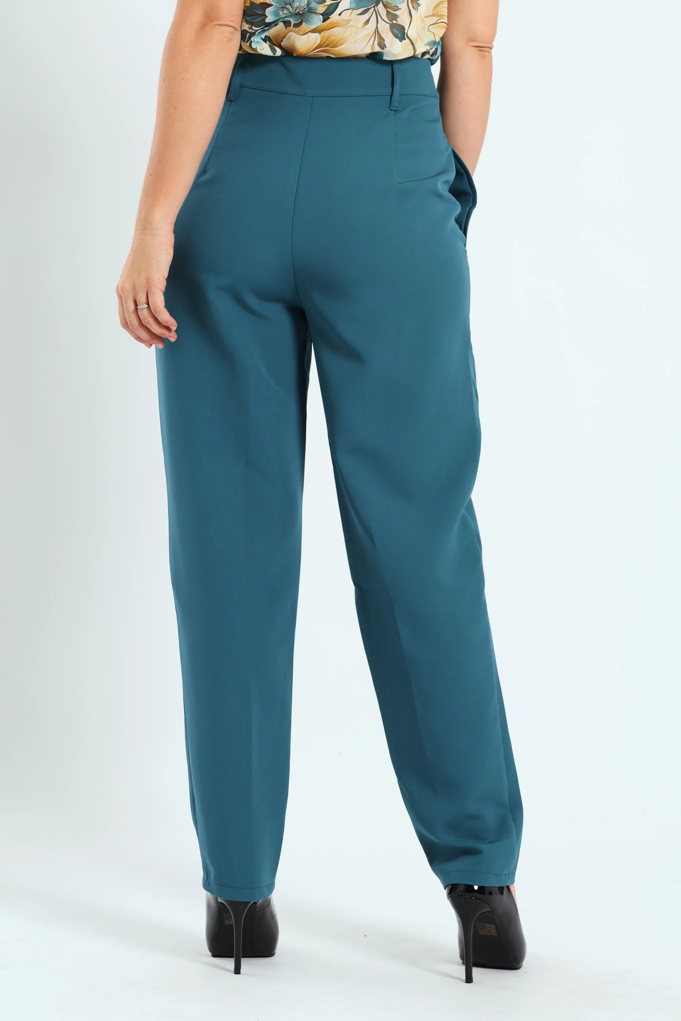 Double Button Welt Tapered Leg Pants - Teal - Image 4