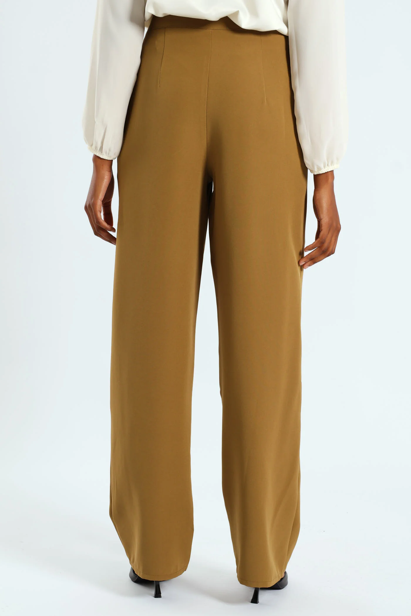 Double Button Wide Leg Pant - Olive - Image 4