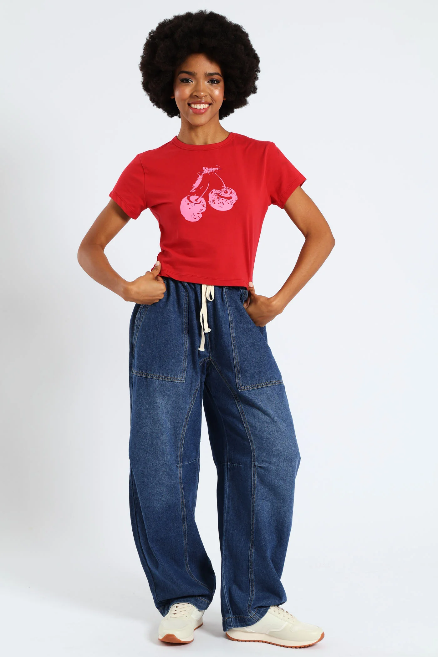 Double Cherry Baby Tee - Red - Image 3