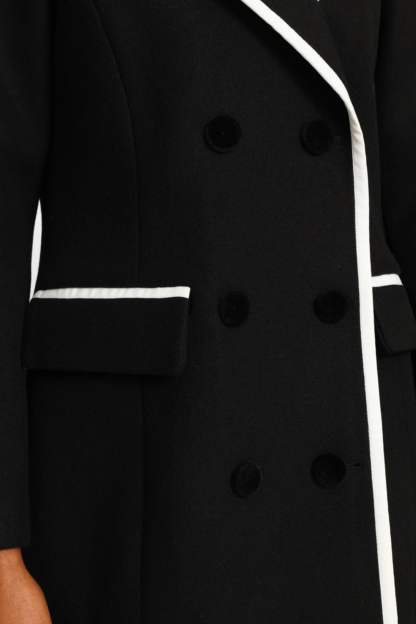 Double Constrast Tipped Melton Coat - Black/Cream - Image 3