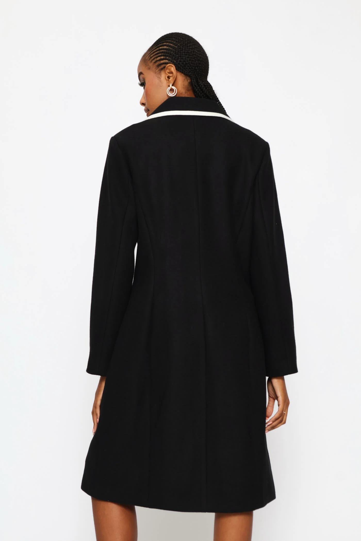 Double Constrast Tipped Melton Coat - Black/Cream - Image 9