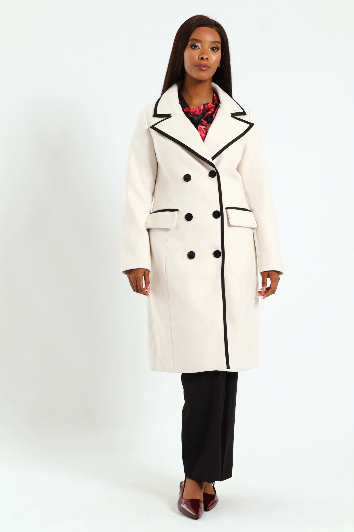 Double Constrast Tipped Melton Coat - Oatmeal - Image 2