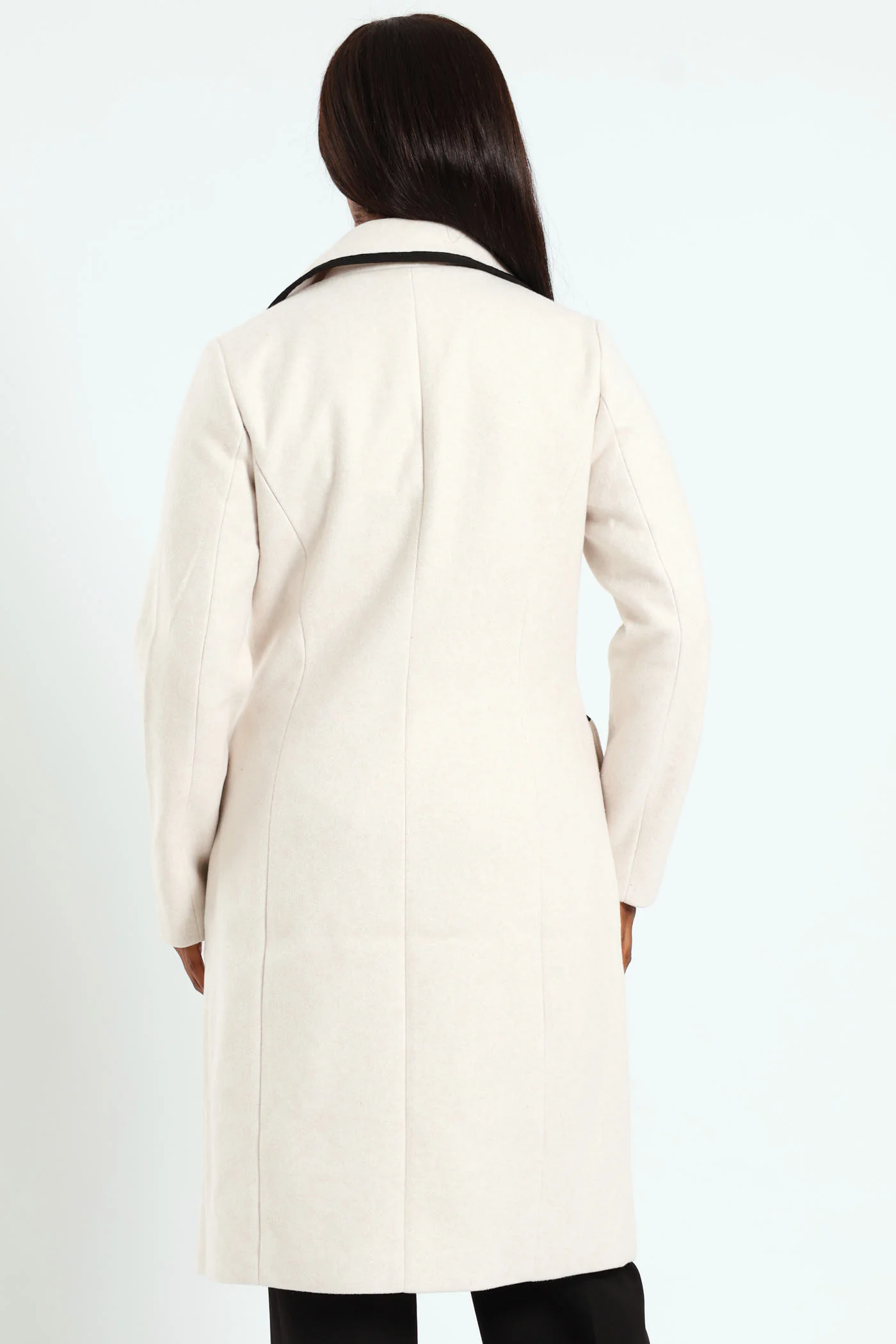 Double Constrast Tipped Melton Coat - Oatmeal - Image 4