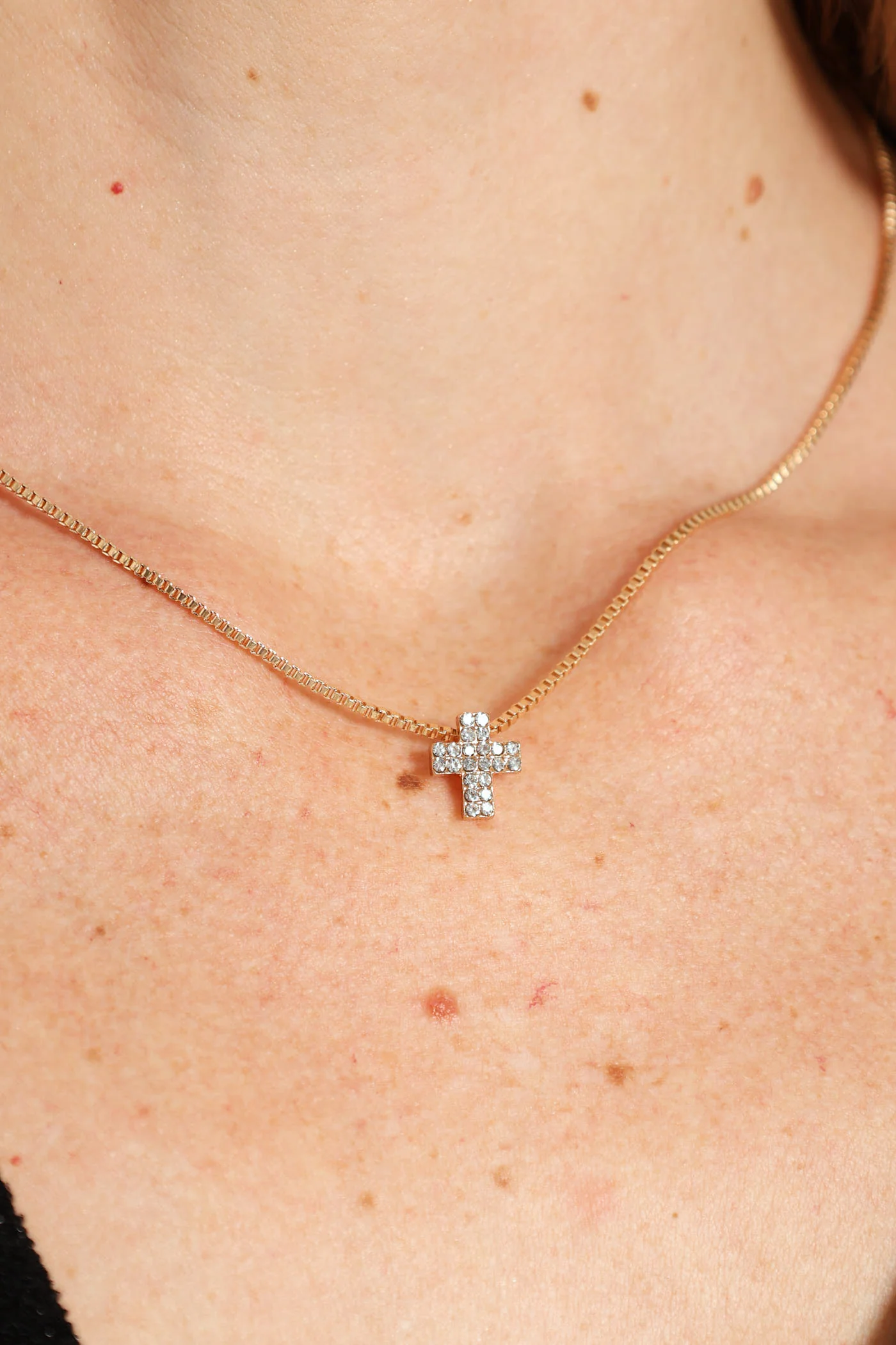 Double Diamante Cross Chain Necklace - Gold - Image 3